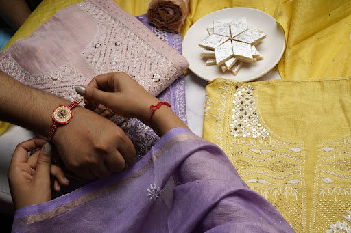 Treasure love and heritage with Chanderi Unstitched Suit Set this Rakhi