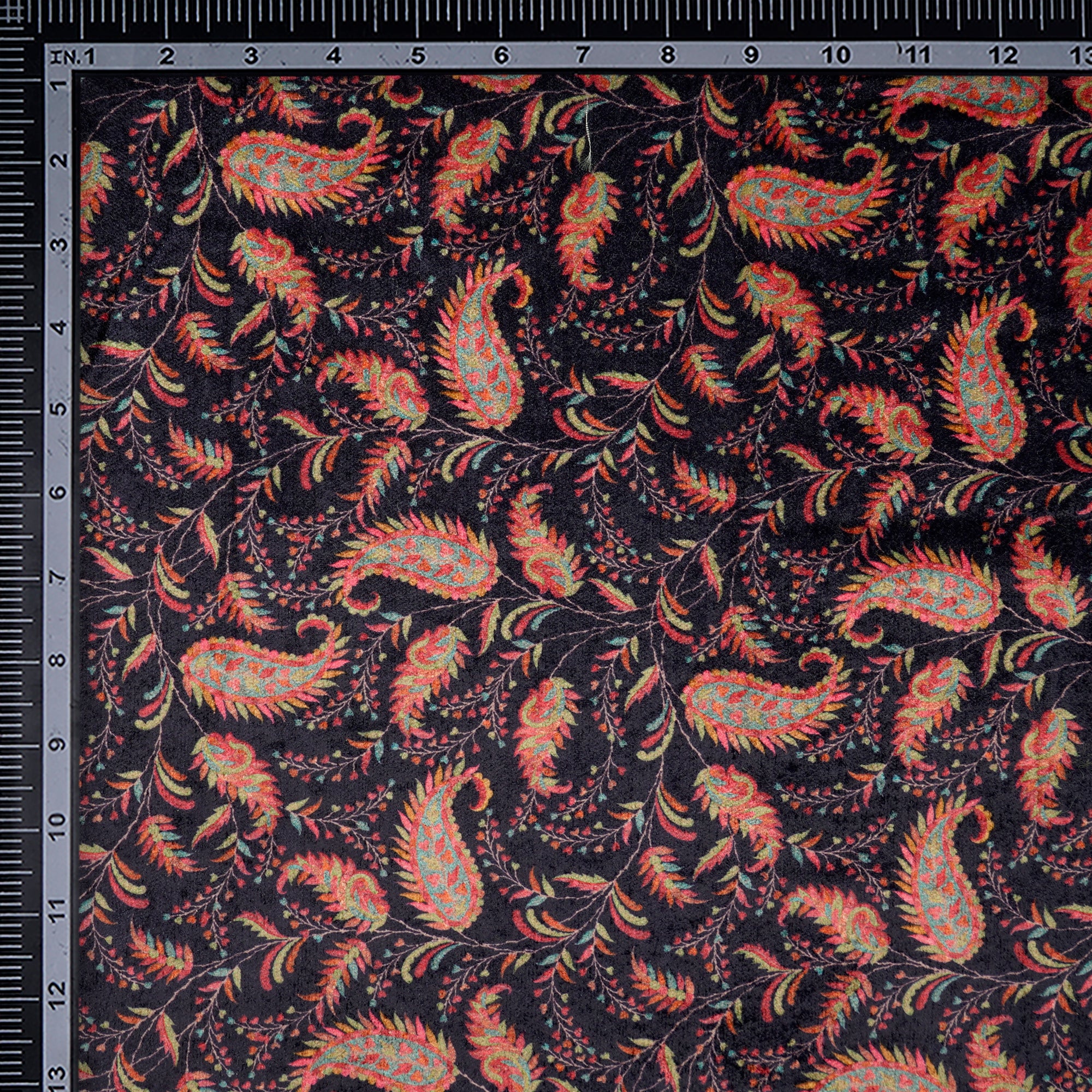 Multi Color Paisley Pattern Digital Printed Imported Polyester Velvet Fabric (44" Width)