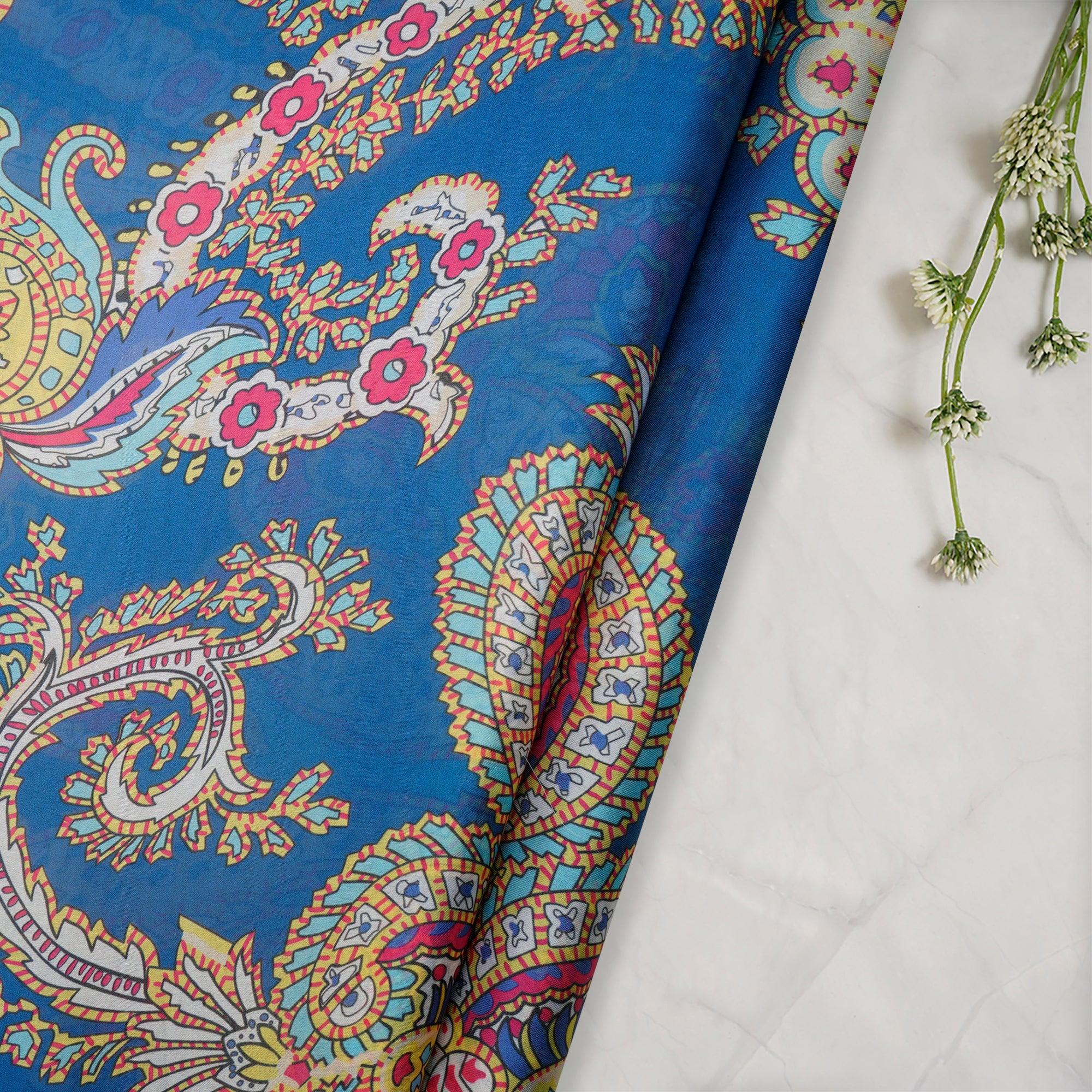 Multi Color Floral Pattern Digital Printed Georgette Satin Fabric