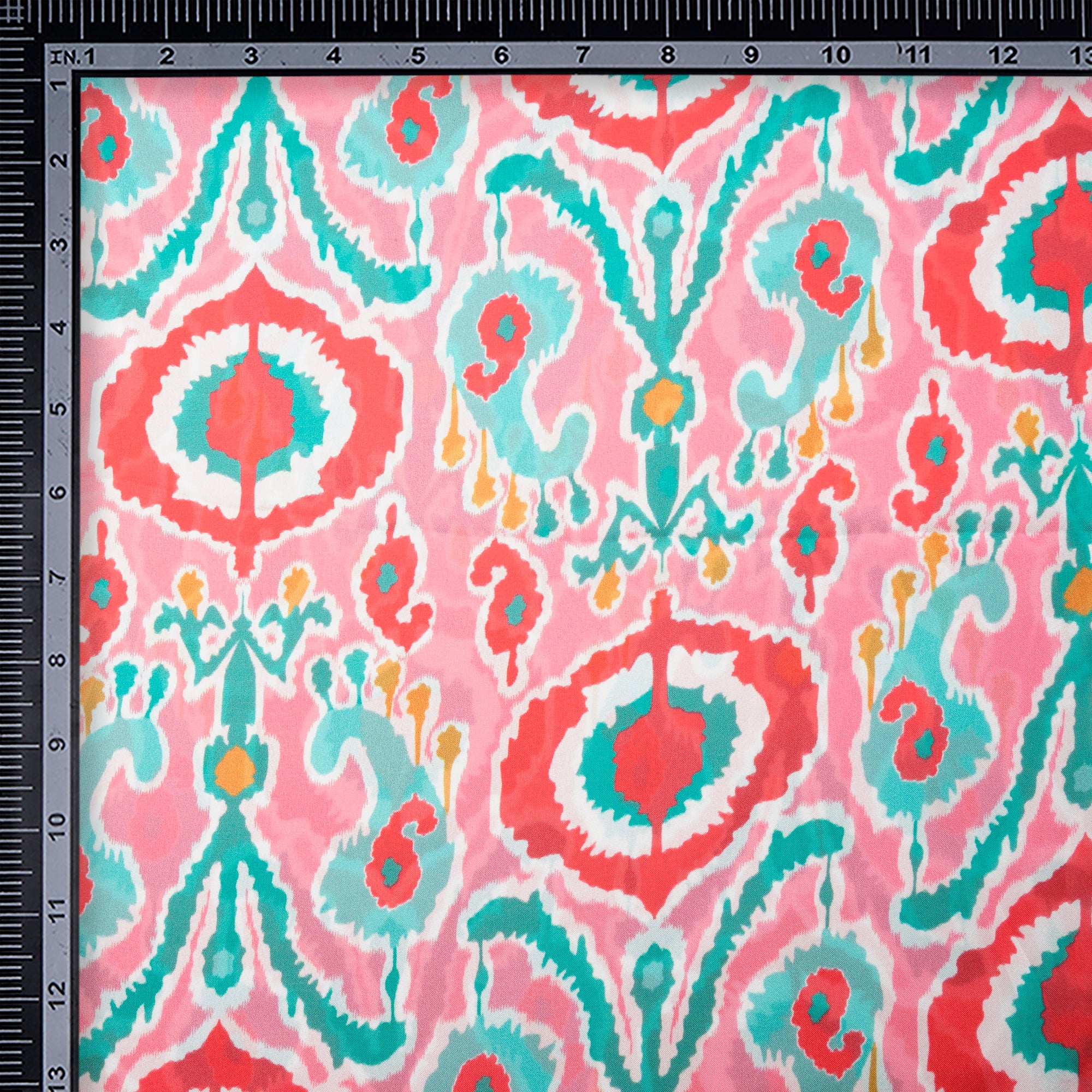 Multi Color Ikat Pattern Digital Printed Georgette Satin Fabric