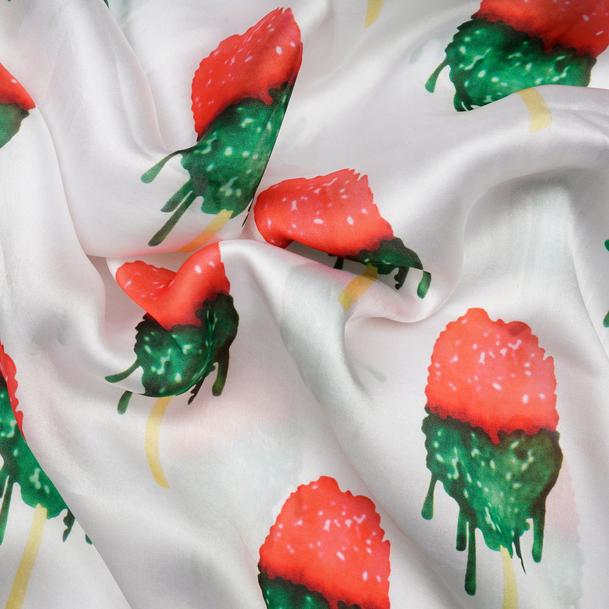 White Motif Pattern Digital Printed Georgette Satin Fabric