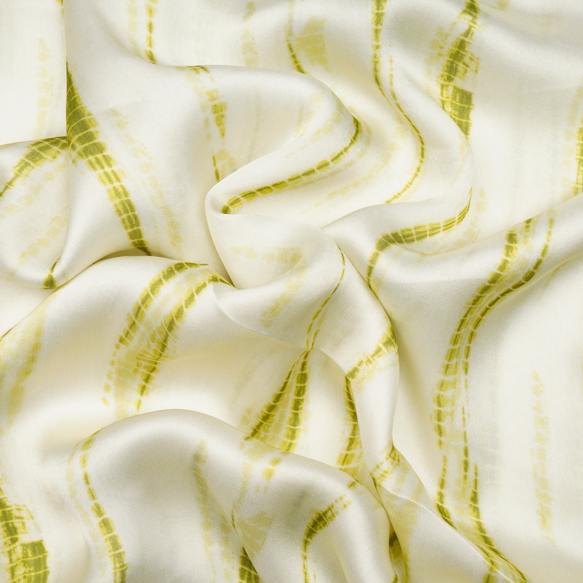 Lime Green Shibori Pattern Digital Printed Georgette Satin Fabric