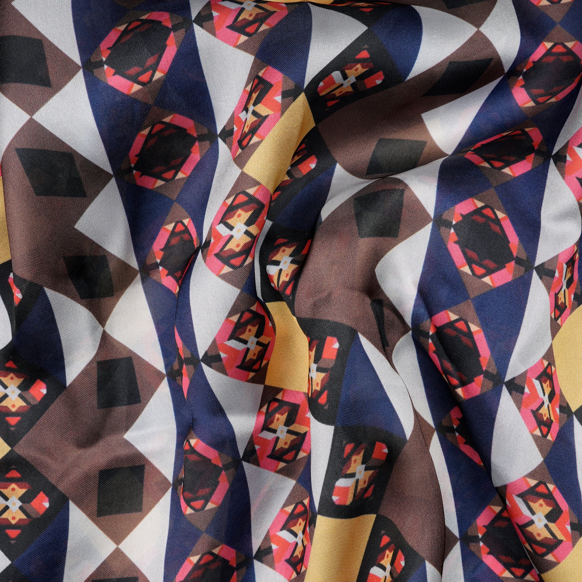 Multi Color Geometric Pattern Digital Printed Georgette Satin Fabric