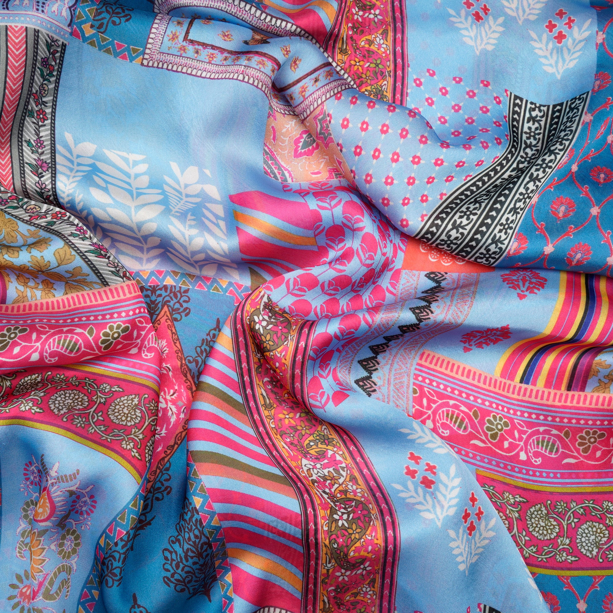 Multi Color Floral Pattern Digital Printed Georgette Satin Fabric