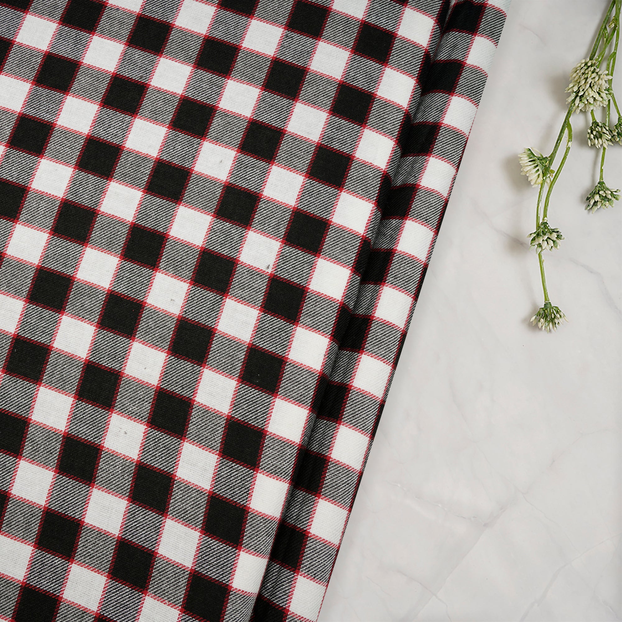 Black-White Yarn Dyed Cotton Twill Check Fabric (54" Width)