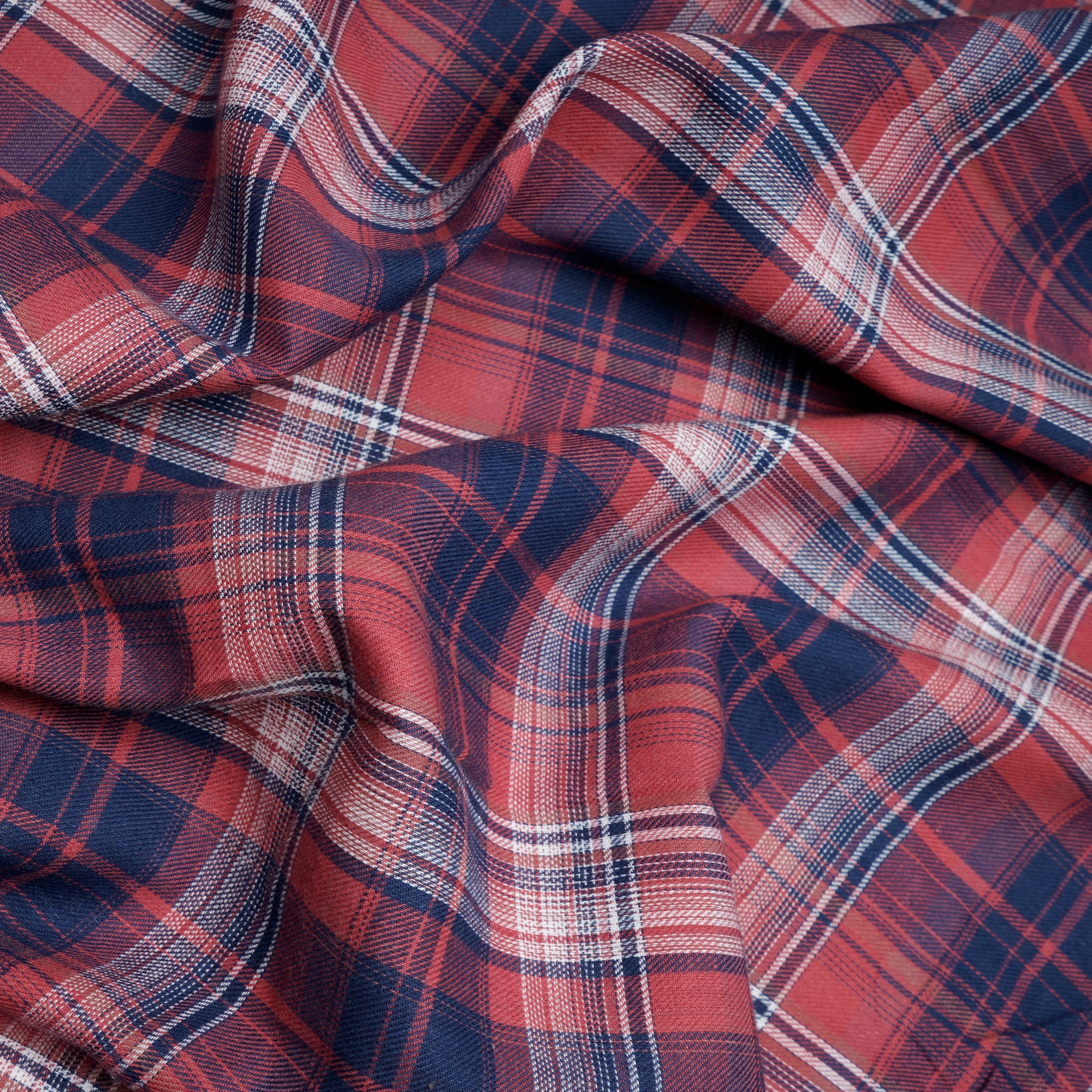 Pink-Blue Yarn Dyed Cotton Twill Check Fabric (54" Width)