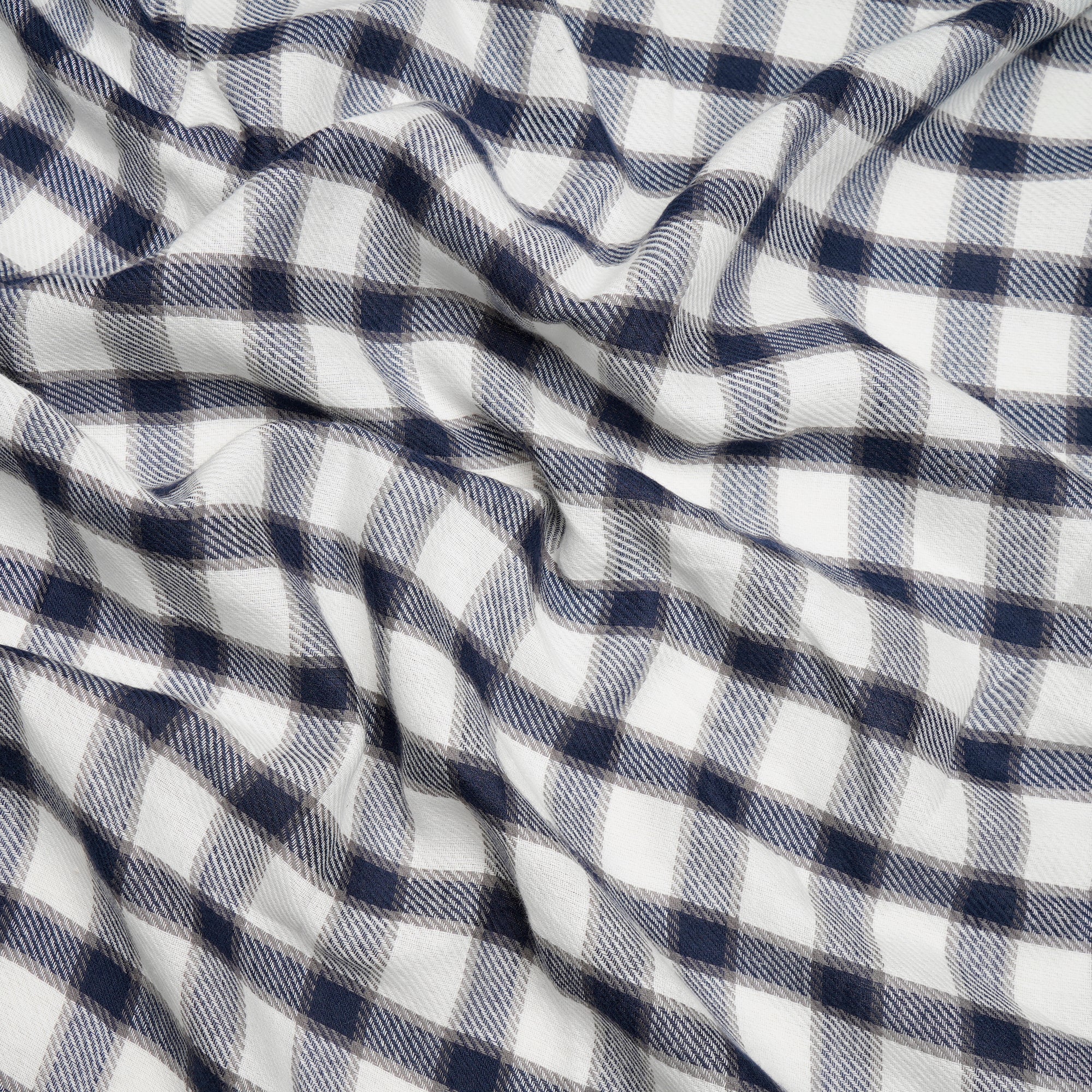 White-Blue Yarn Dyed Cotton Twill Check Fabric (54" Width)