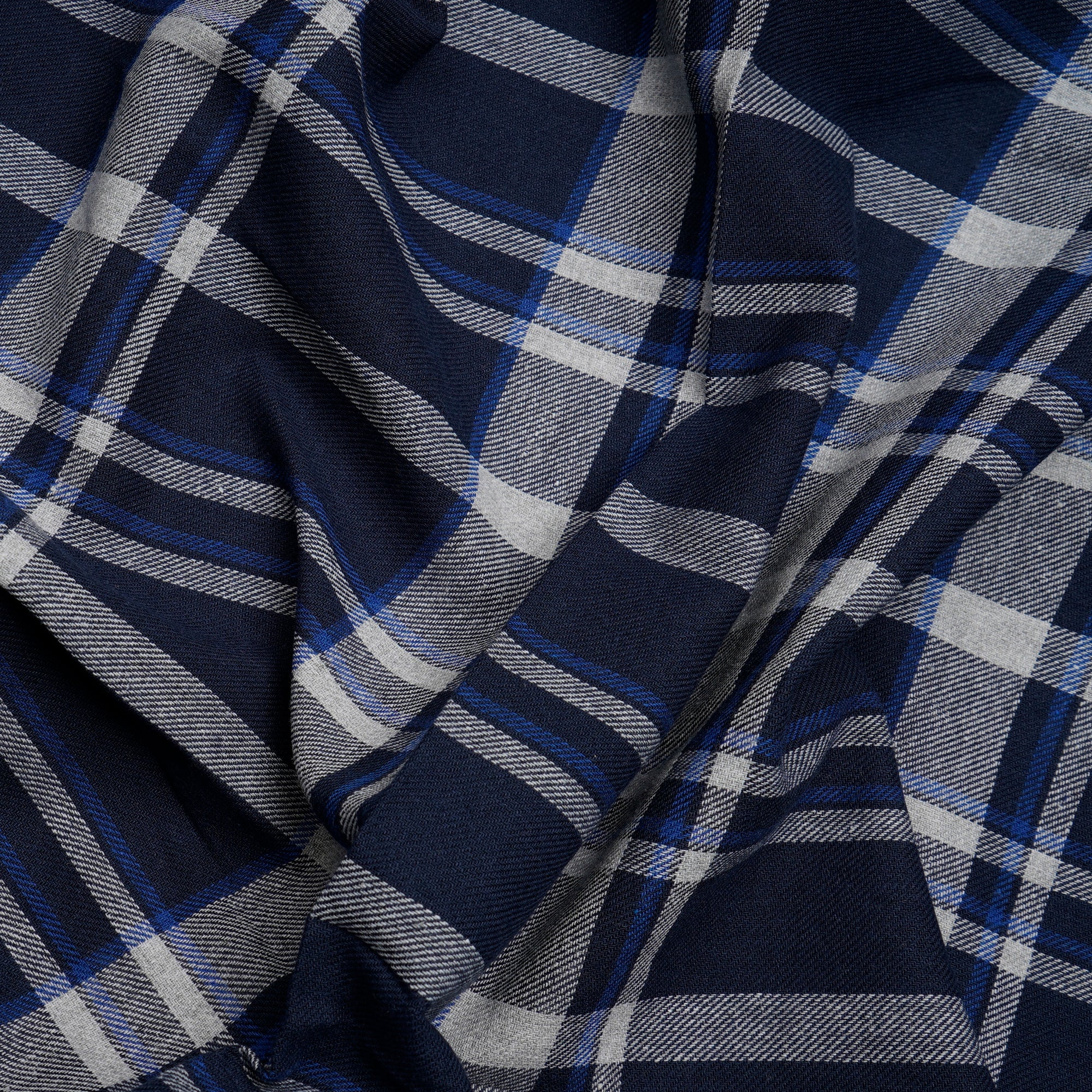 Blue-Grey Yarn Dyed Cotton Twill Check Fabric (54" Width)