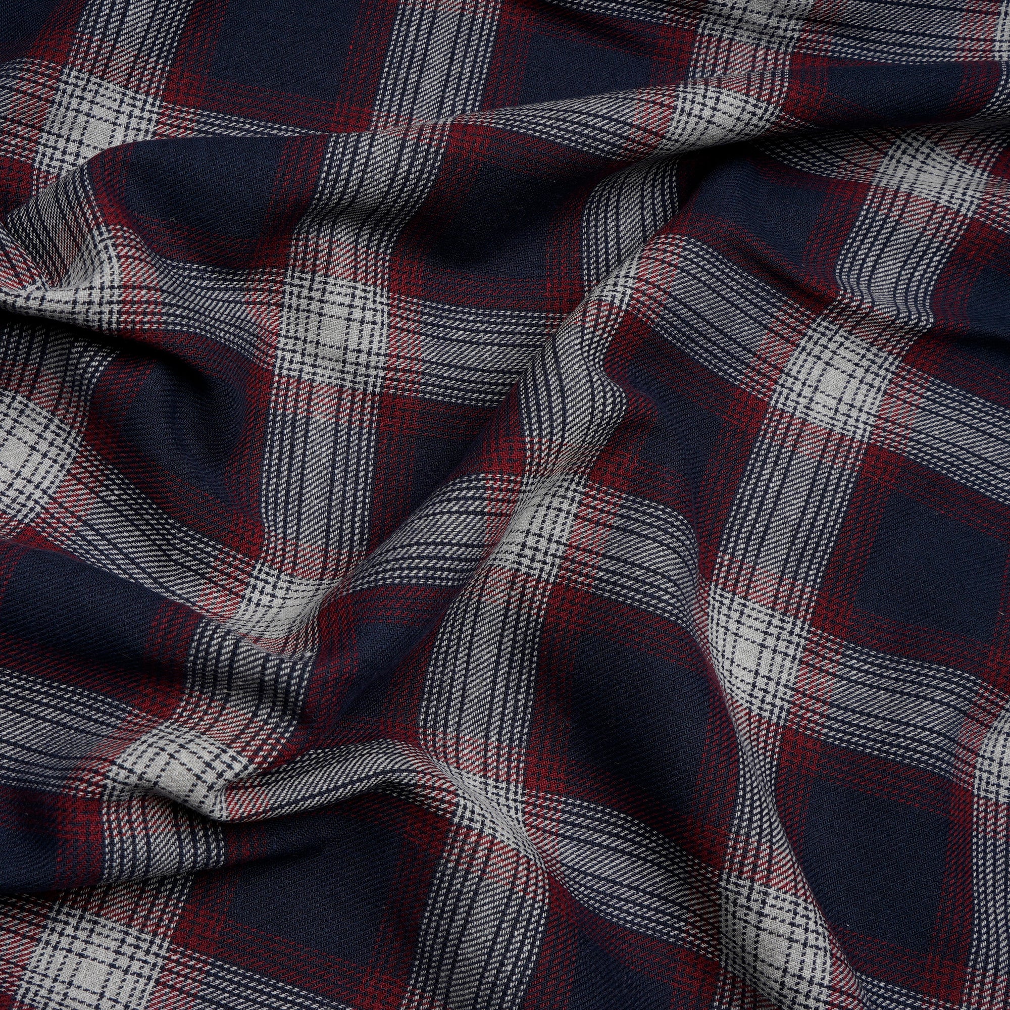 Blue-Red Yarn Dyed Cotton Twill Check Fabric (54" Width)