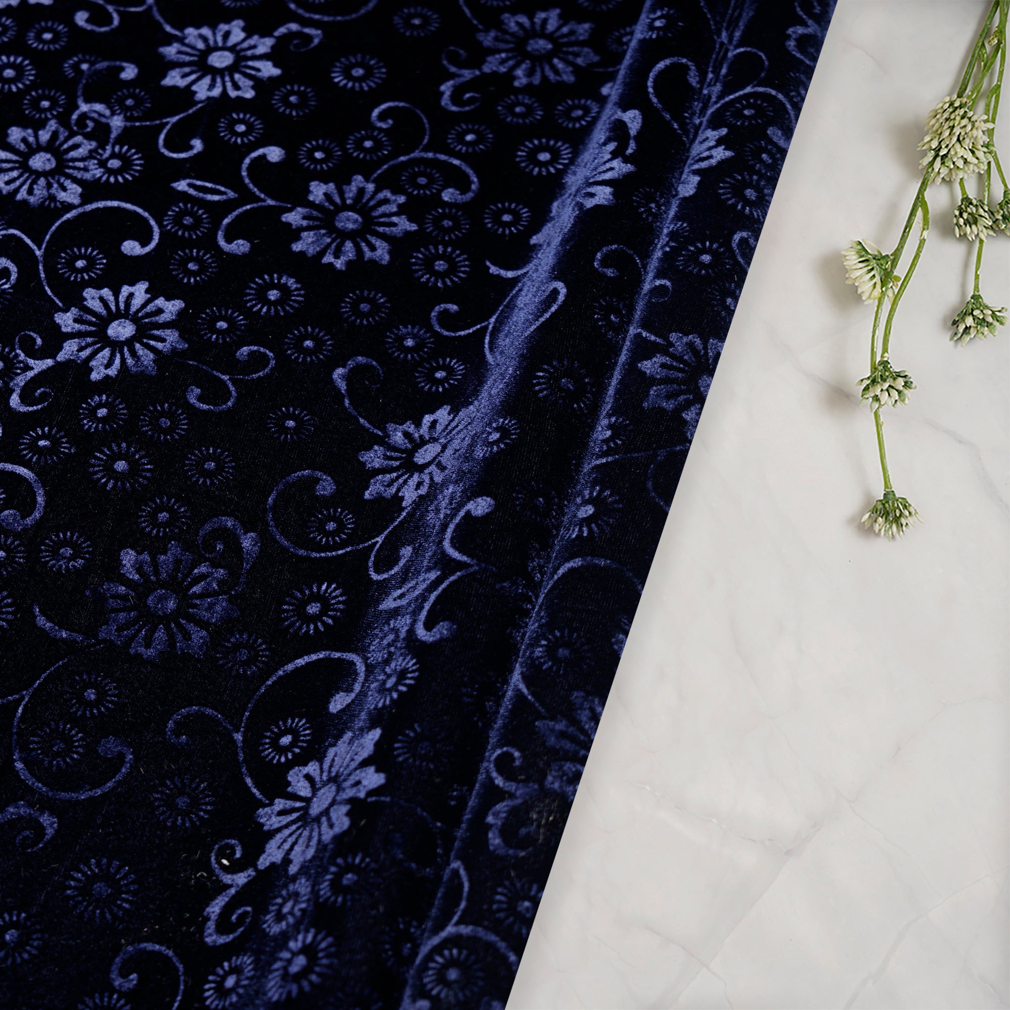 Buy Royal Blue Velour Velvet Leggings , Embossed Flowered Velvet Leggings  Online in India 
