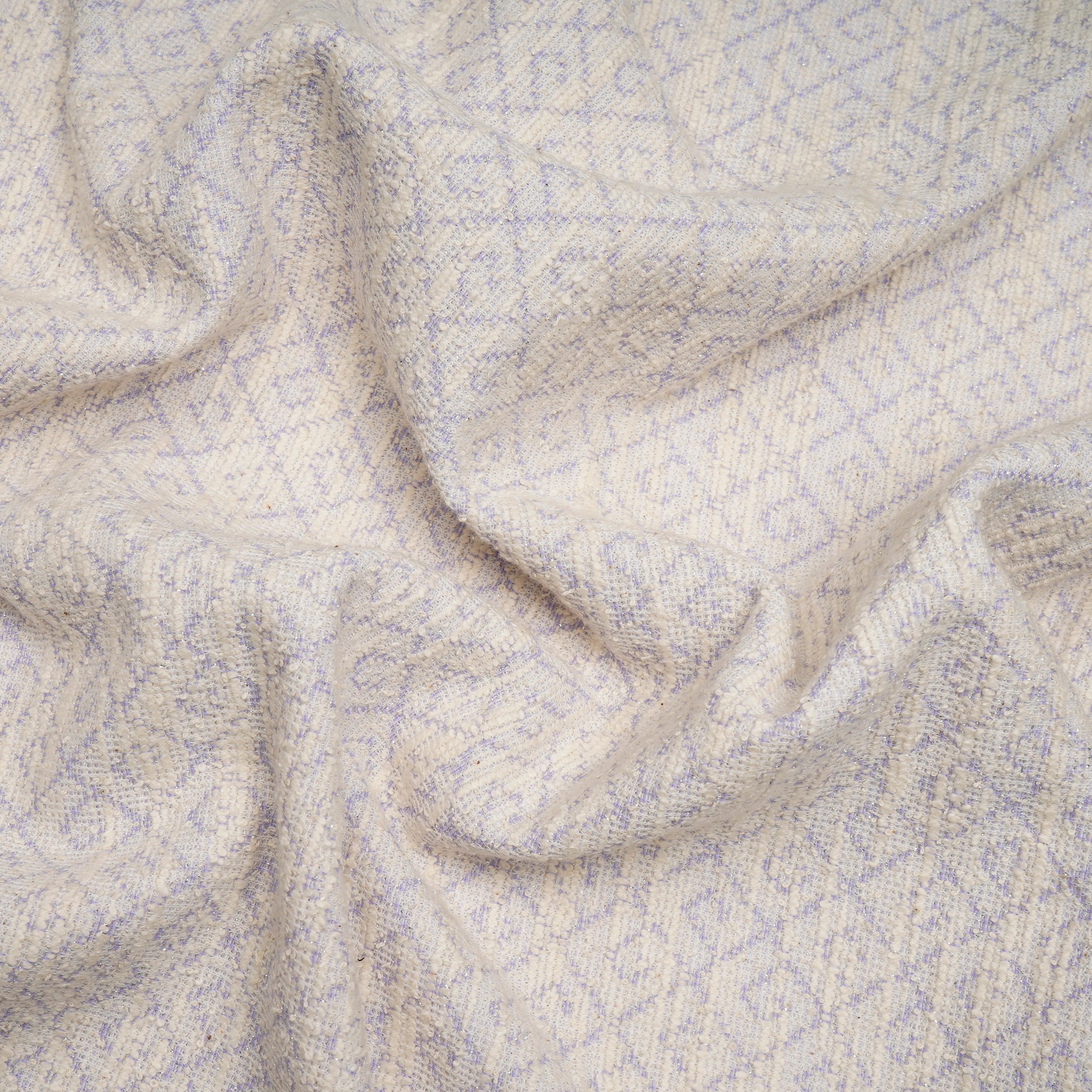 Purple-White Premium Shimmer Imported Stretch Tweed Fabric (60" Width)