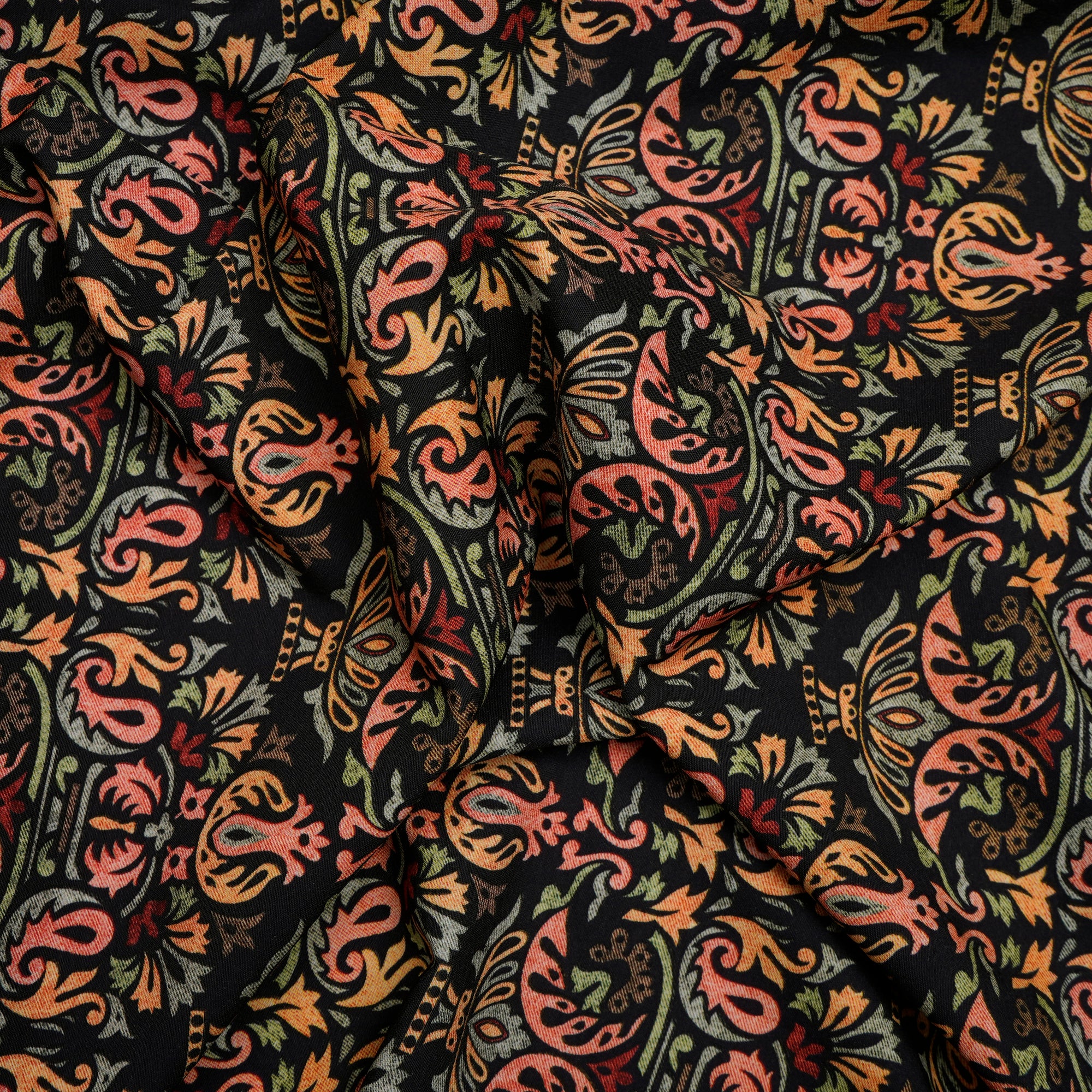 Black All Over Pattern Digital Printed Cherry Crepe Fabric (60" Width)