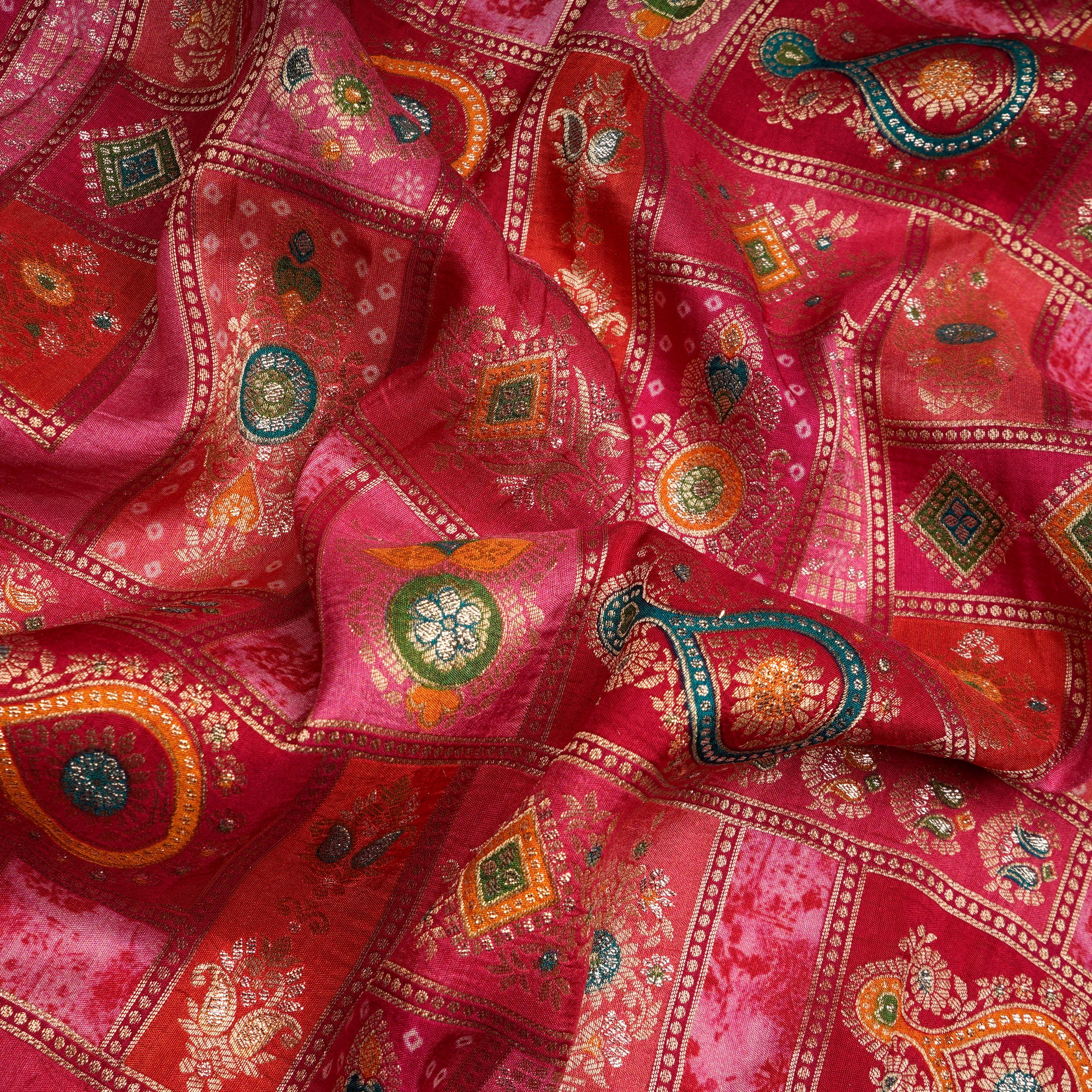 Multi Color Traditional Pattern Printed Fancy Banarasi Viscose Jacquard Fabric