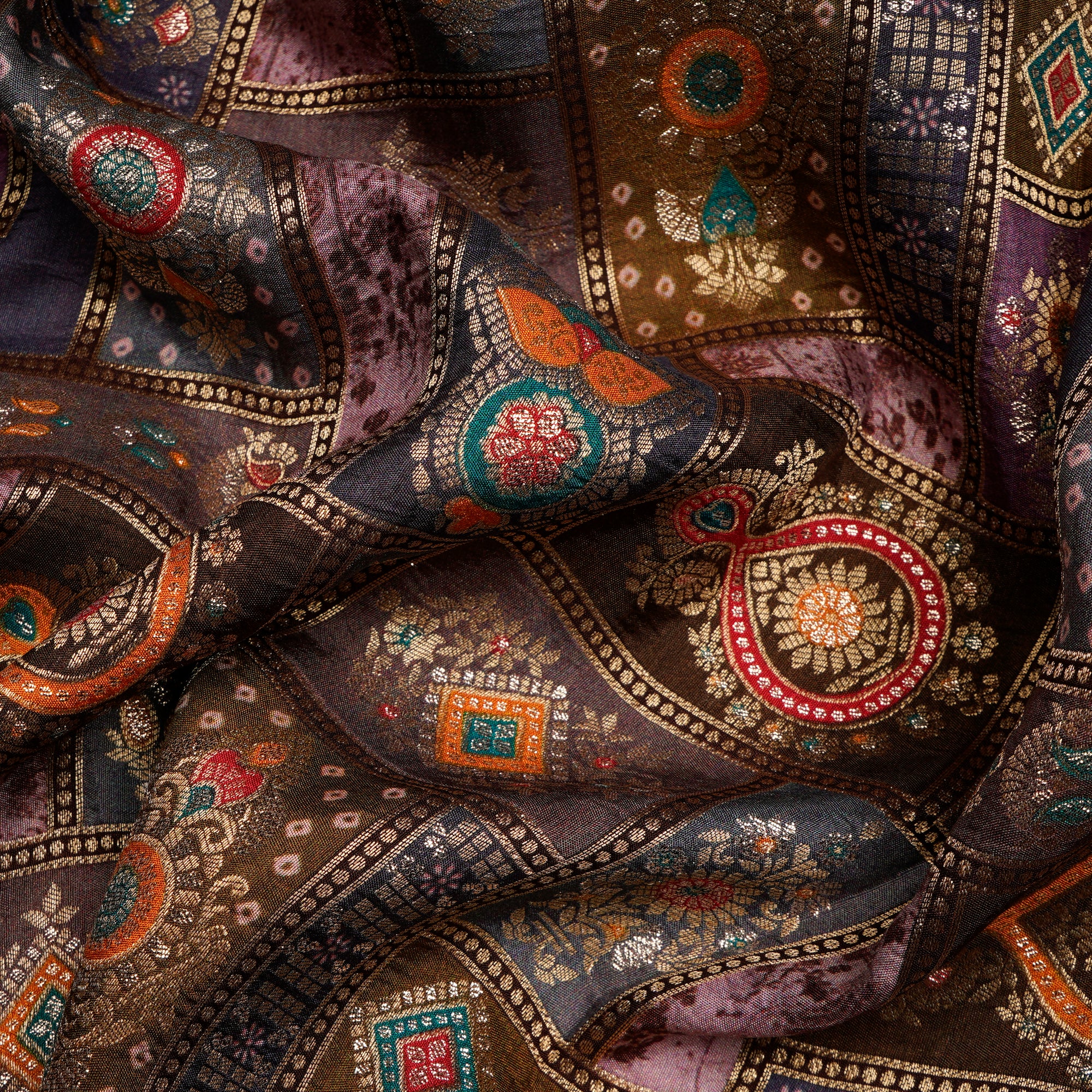 Multi Color Traditional Pattern Printed Fancy Banarasi Viscose Jacquard Fabric