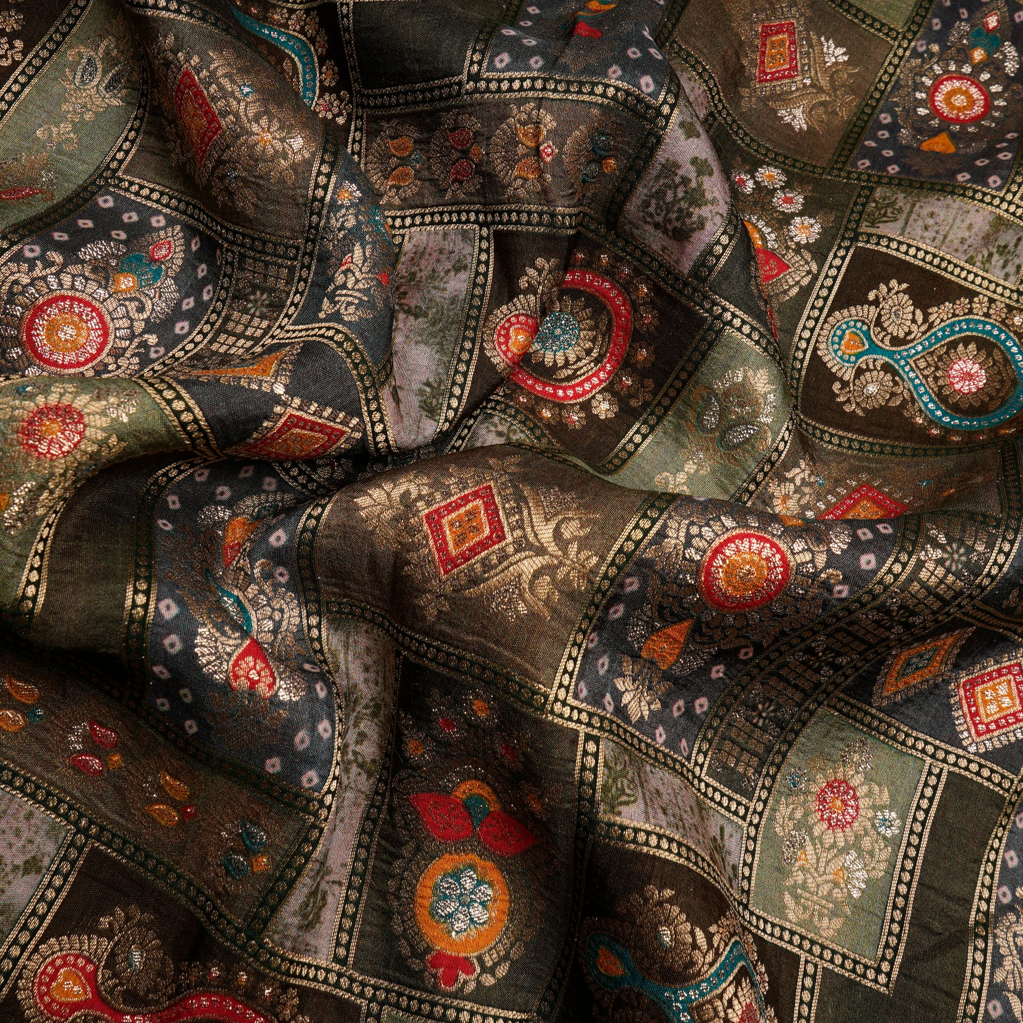 Multi Color Traditional Pattern Printed Fancy Banarasi Viscose Jacquard Fabric