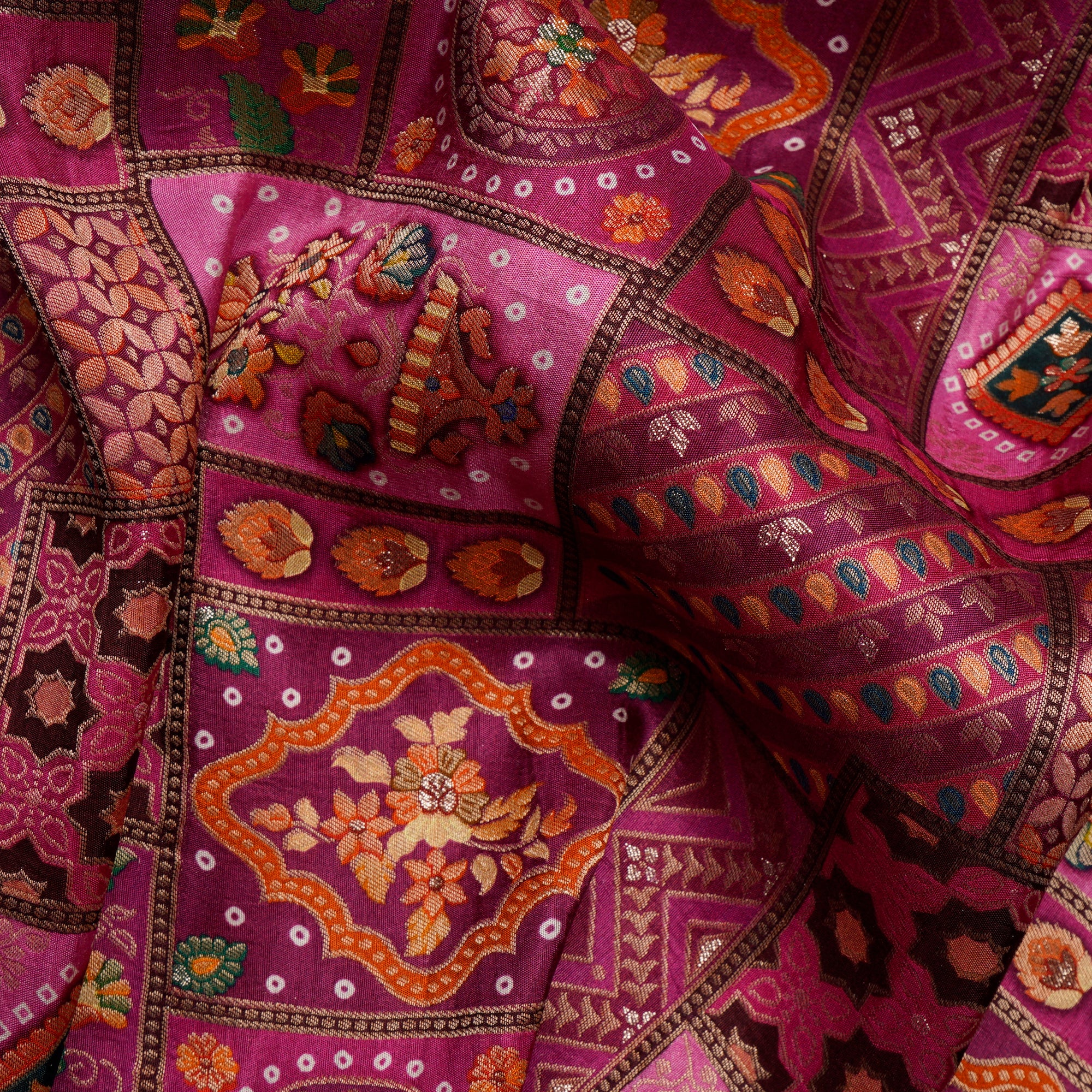 Multi Color Traditional Pattern Printed Fancy Banarasi Viscose Jacquard Fabric