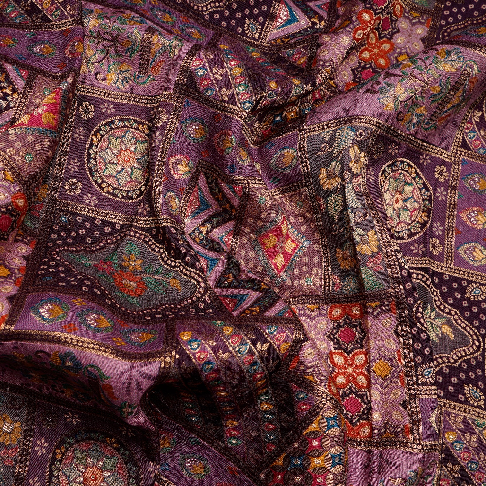 Multi Color Traditional Pattern Printed Fancy Banarasi Viscose Jacquard Fabric