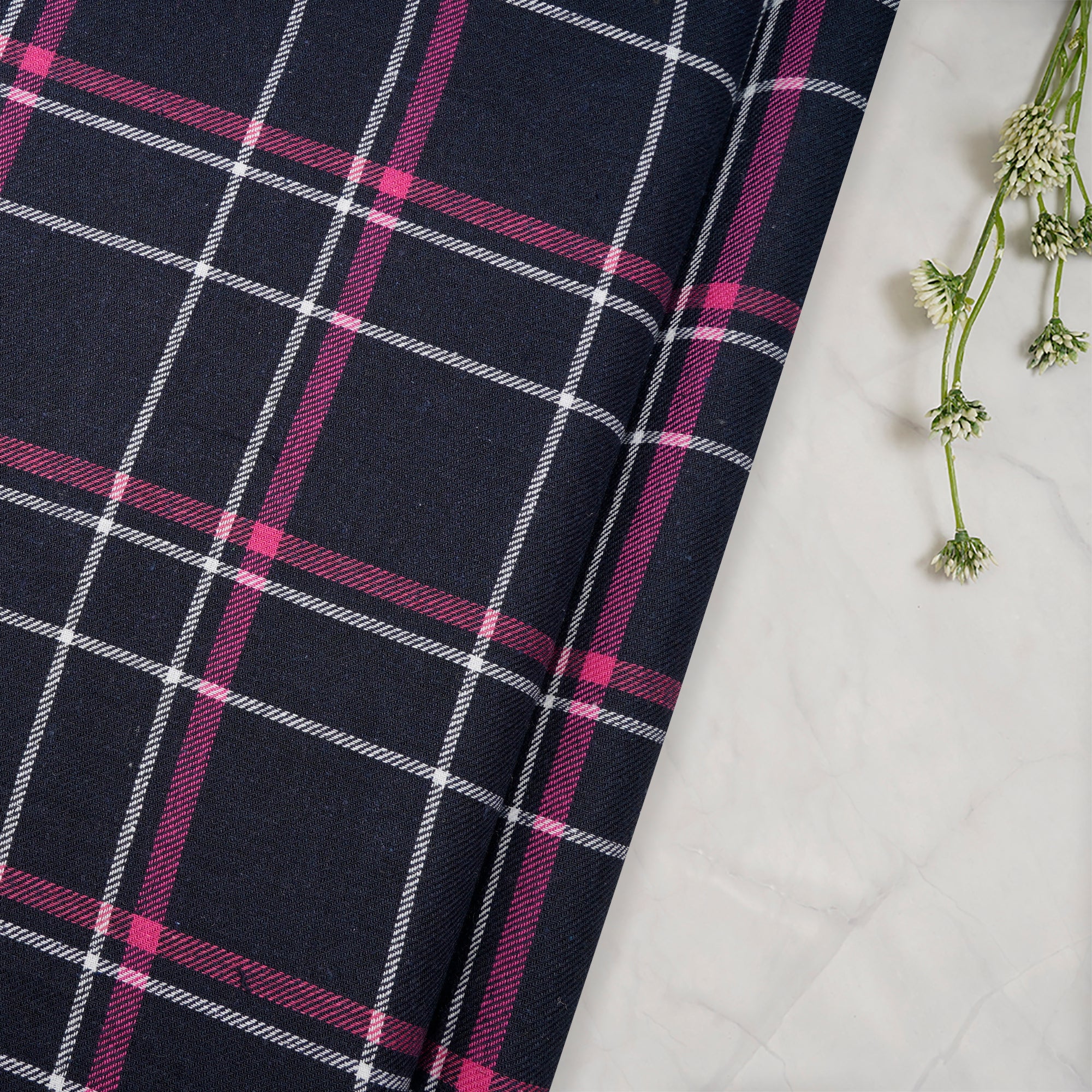 Blue-Pink Yarn Dyed Flannel Cotton Check Fabric