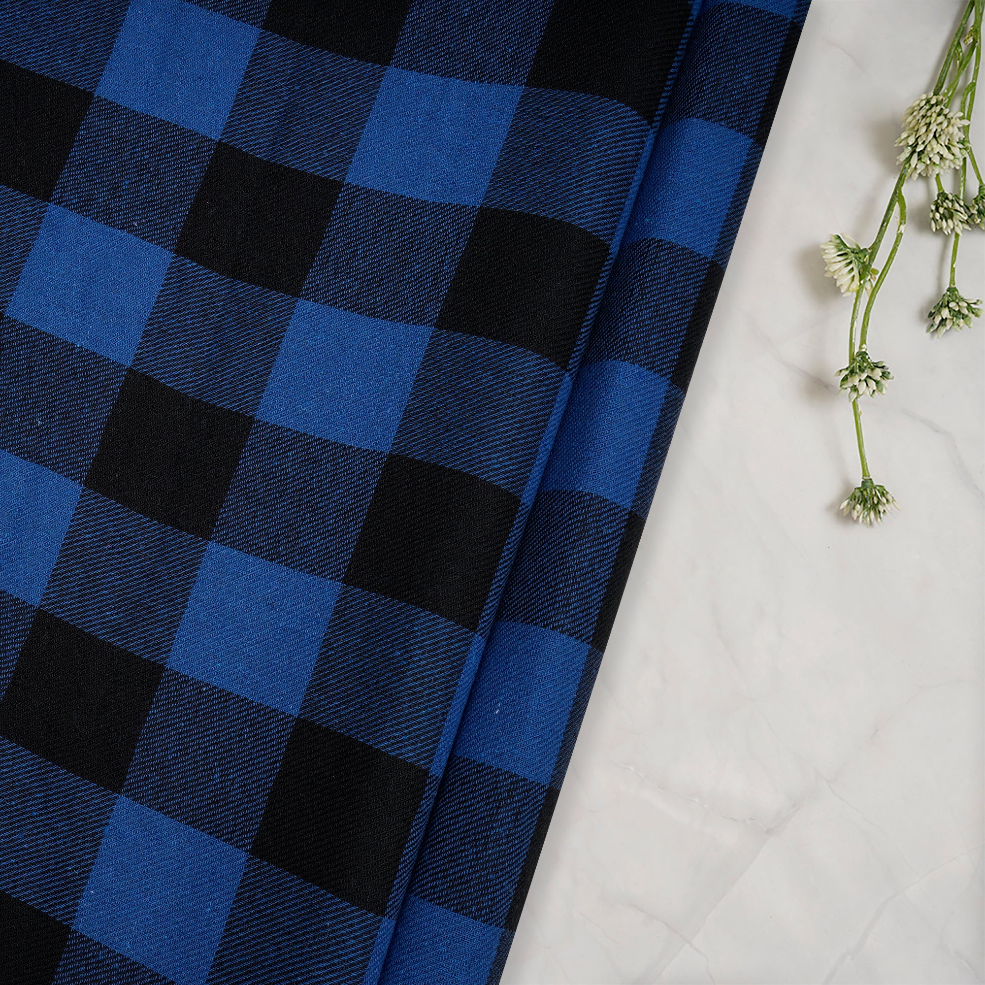 Blue-Black Yarn Dyed Flannel Cotton Check Fabric
