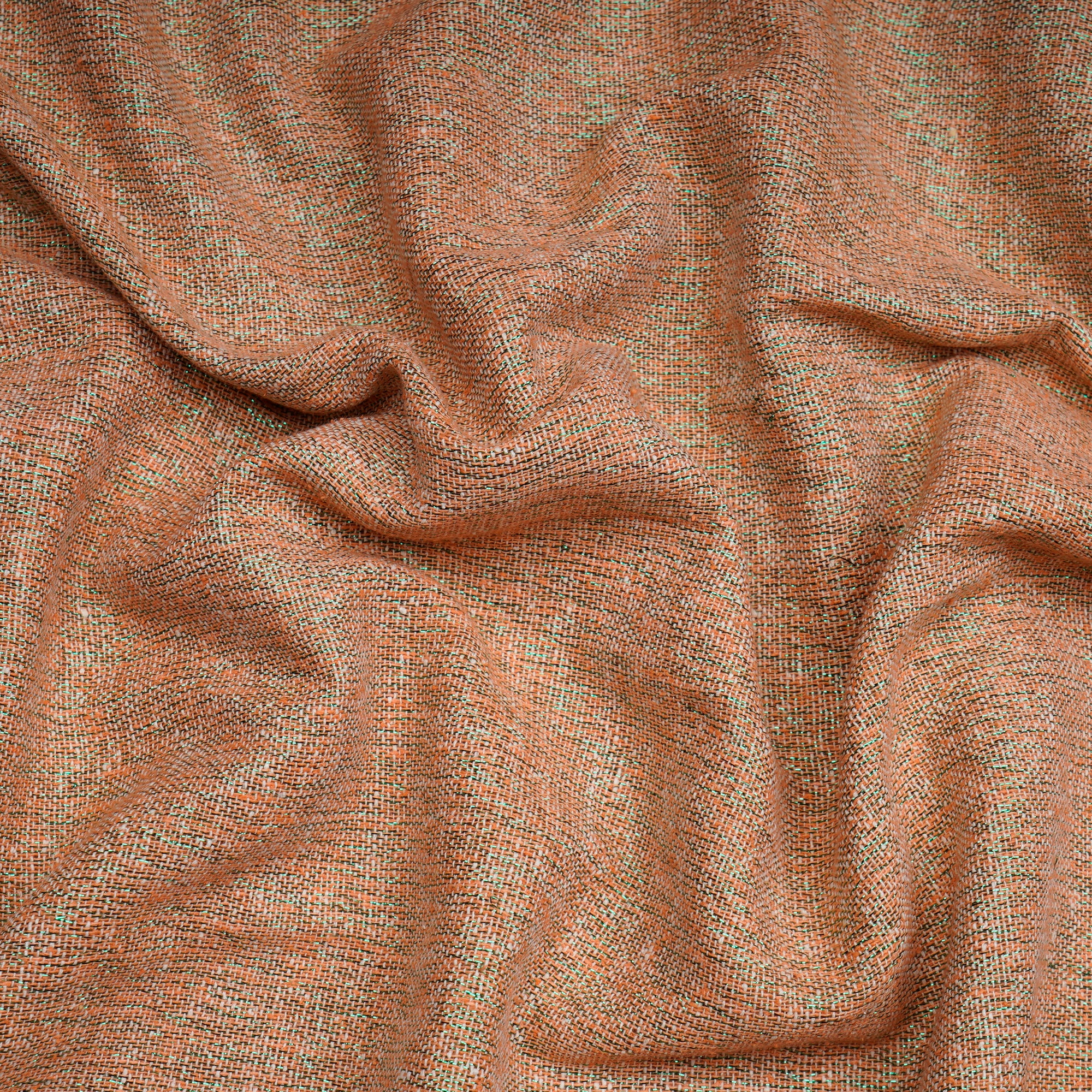(Pre-Cut 2.40 Mtr)Peach Puff-Green Noile Silk Linen Fabric