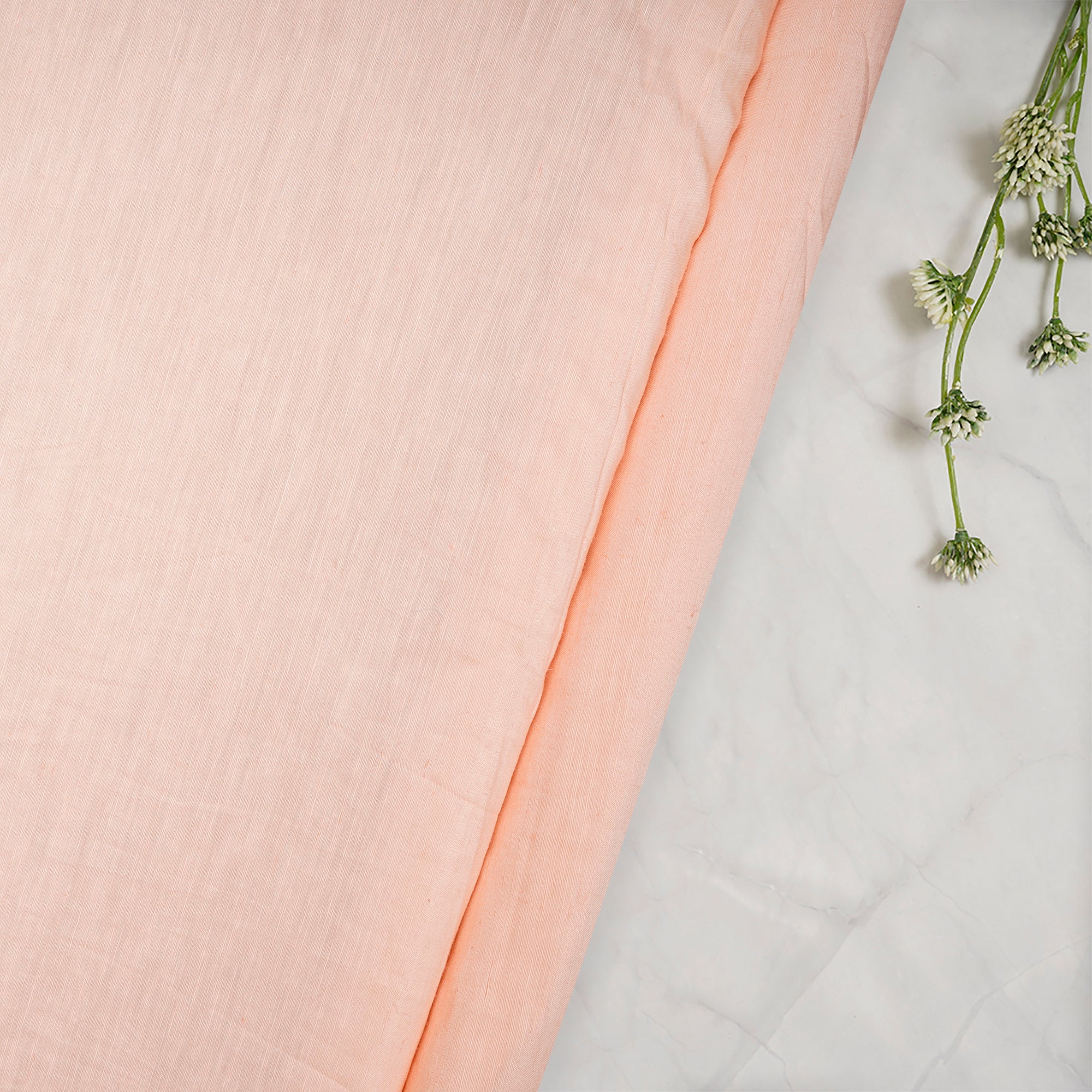 (Pre-Cut 1.00 Mtr)Peach Peice Dyed Bemberg Linen Fabric
