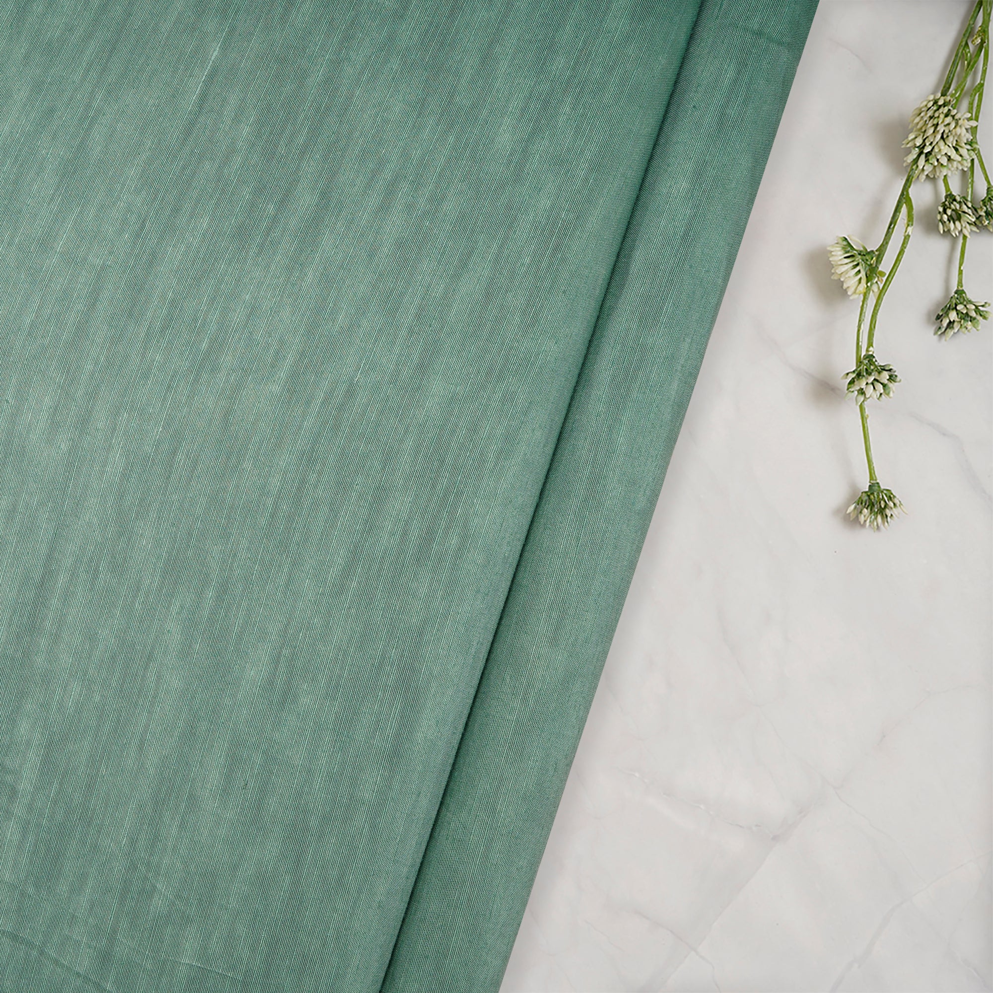 (Pre-Cut 1.25 Mtr)Green Color Piece Dyed Bemberg Linen Fabric