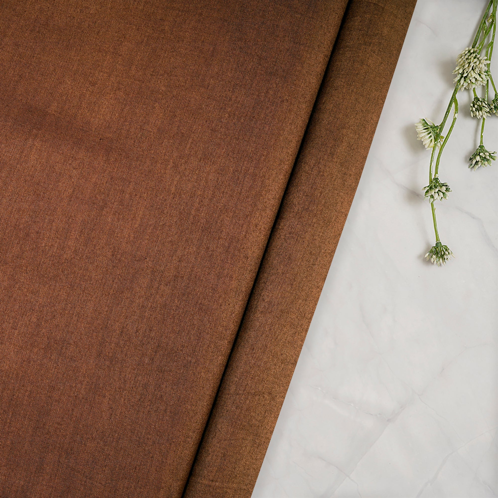 (Pre-Cut 2.20 Mtr) Brown Piece Dyed Plain Bemberg Fabric