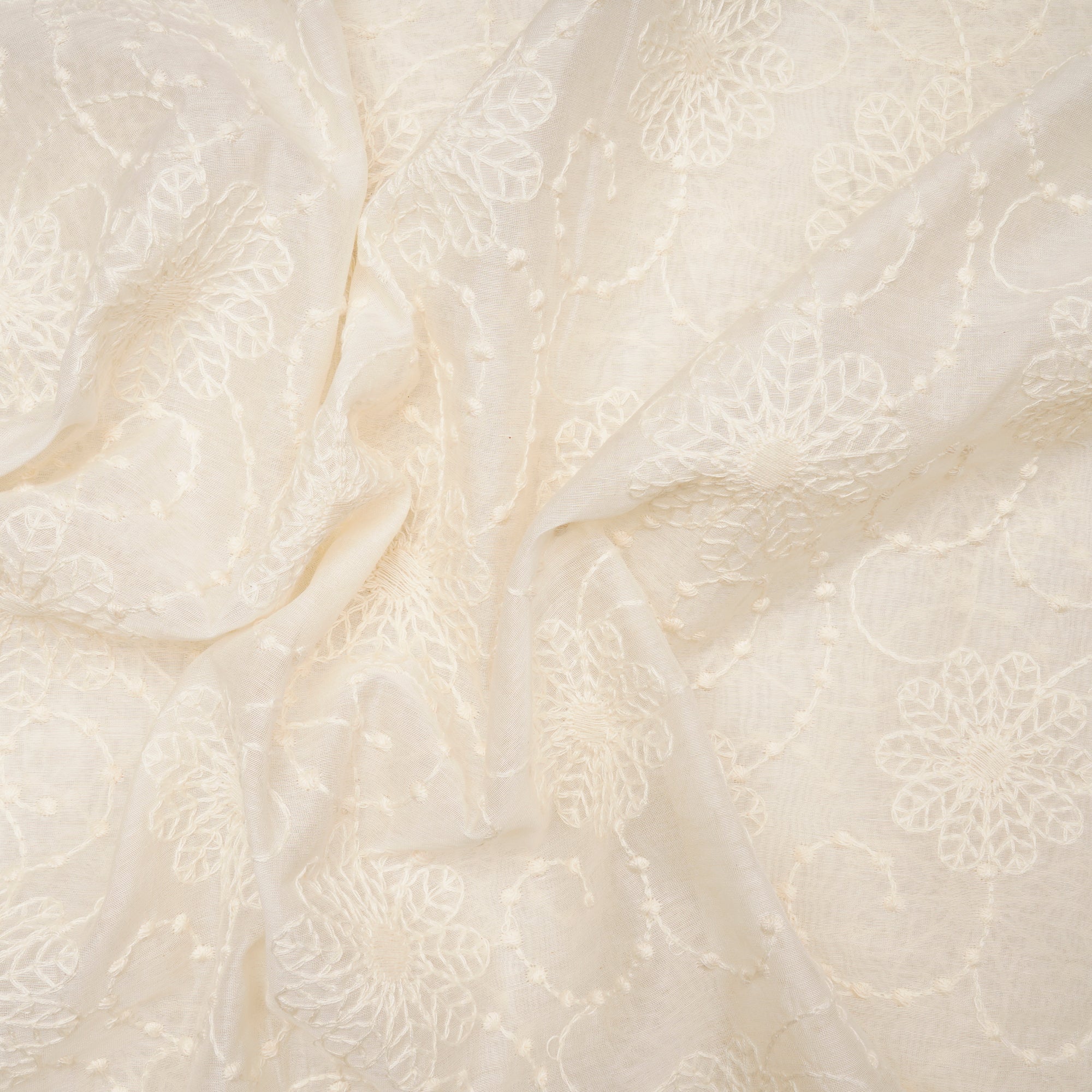 (Pre-Cut 3.00 Mtr)White Color Embroidered Fine Chanderi Fabric