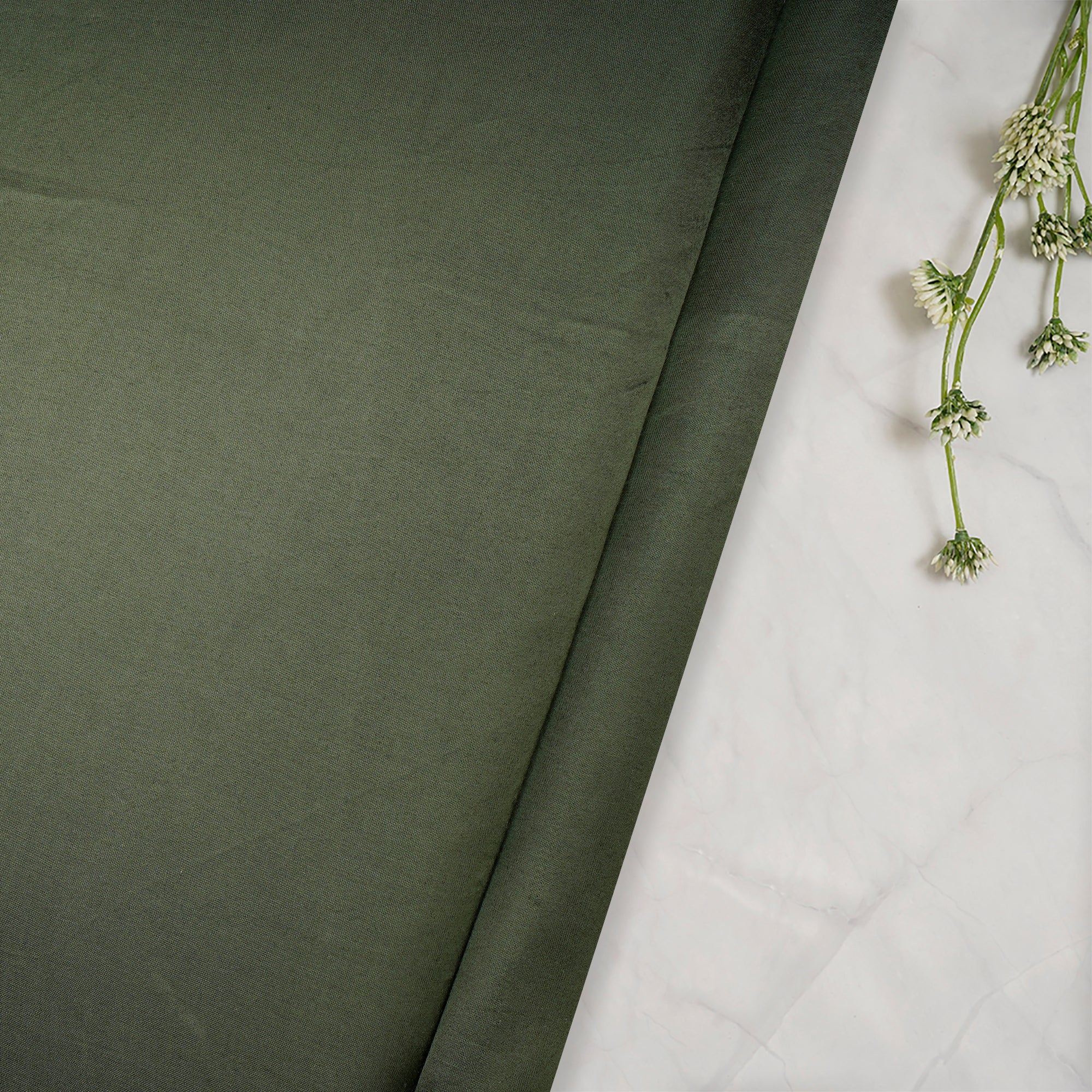 (Pre Cut 0.80 Mtr ) Military Green Modal Satin Fabric