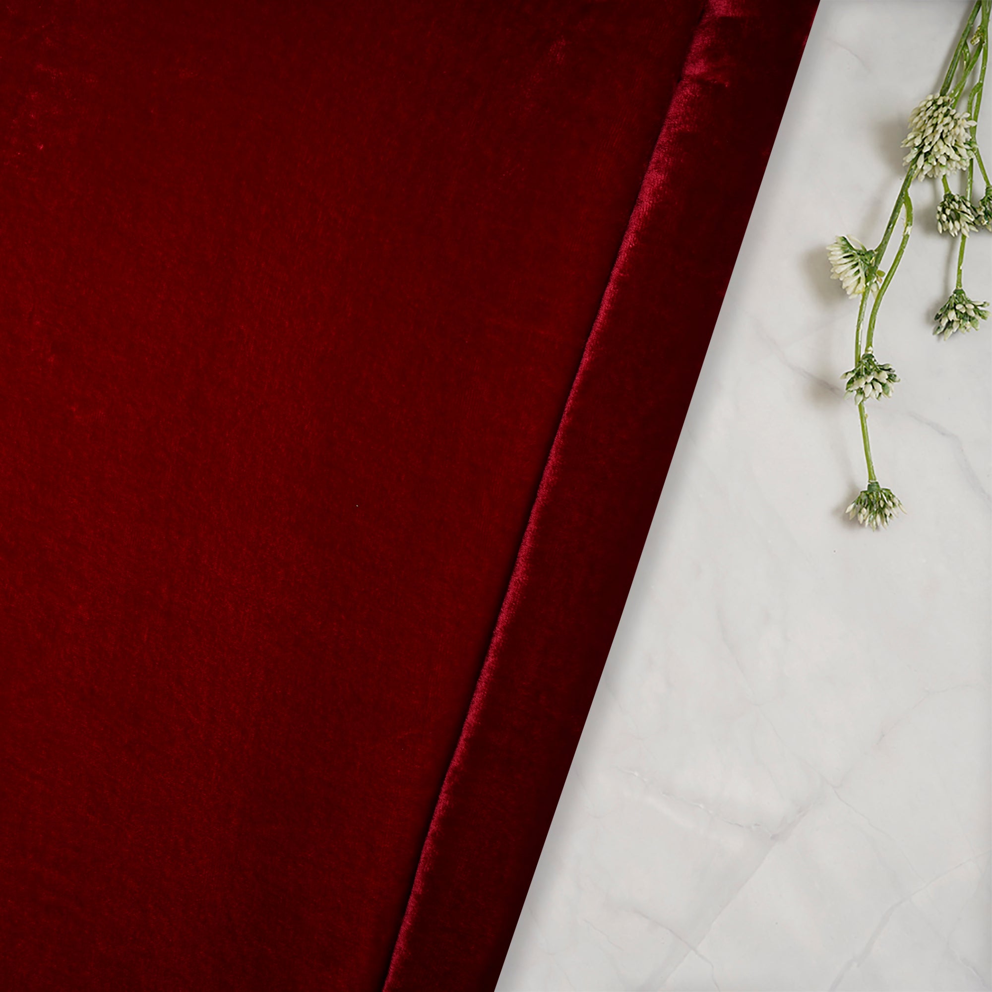 (Pre-Cut 1.00 Mtr)Maroon Color Viscose Silk Velvet Fabric