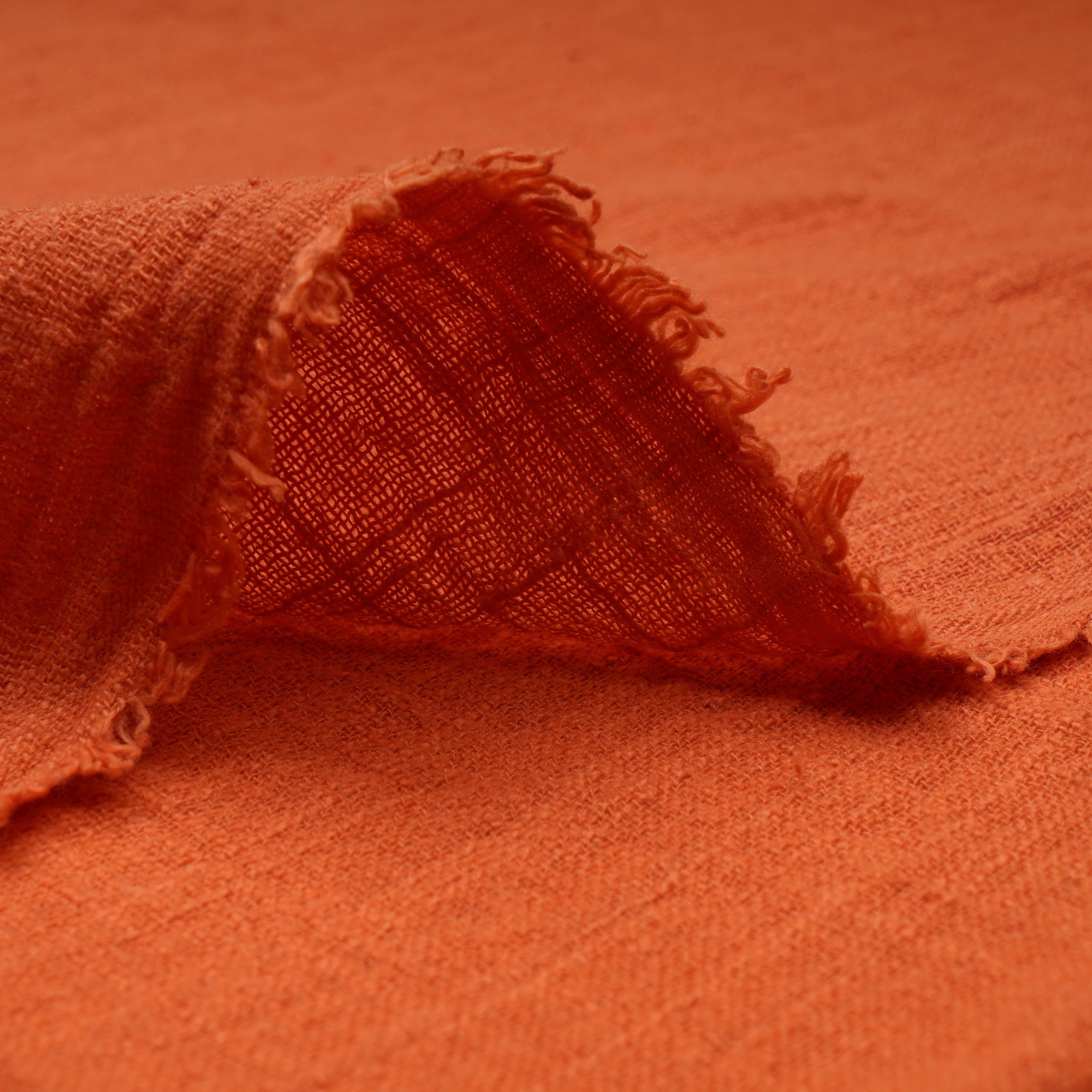 (Pre-Cut 1.00 Mtr)Orange Color Mill Dyed Cotton Viscose Slub Fabric