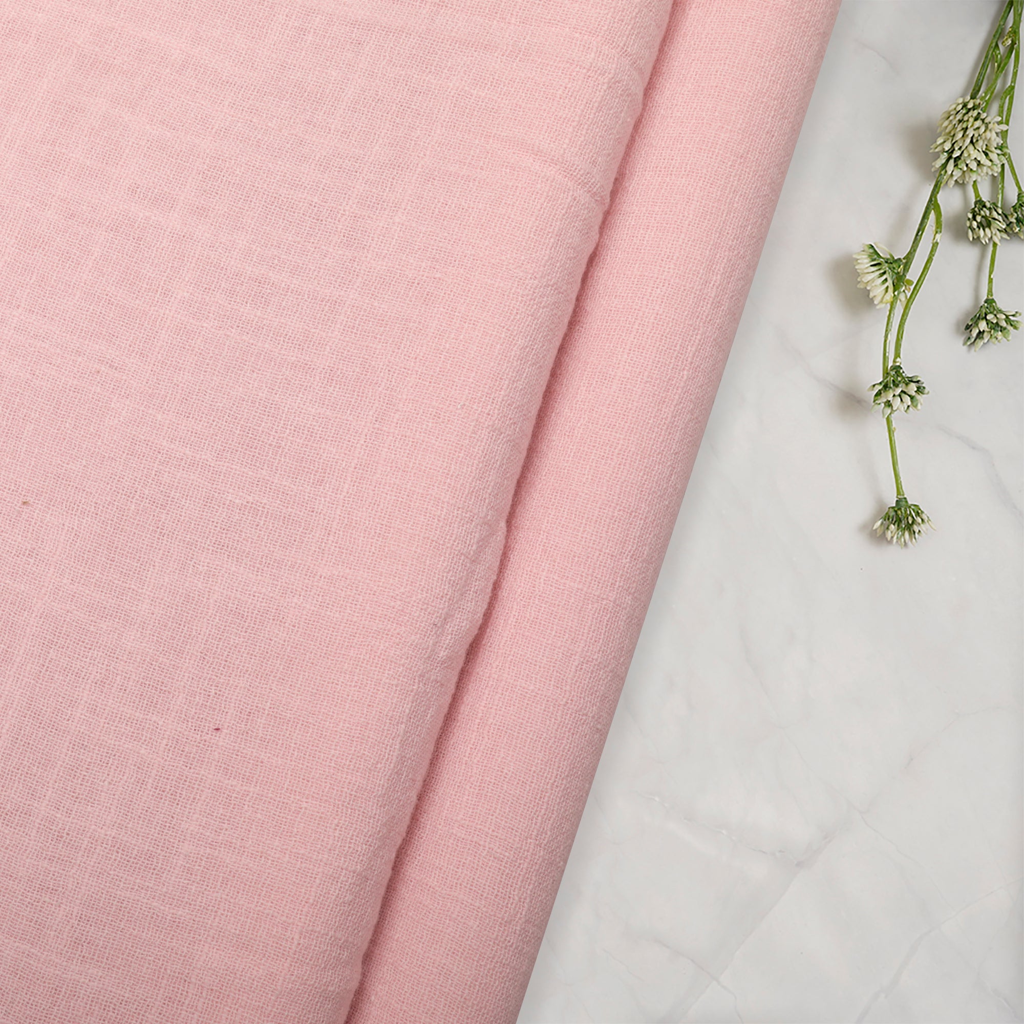 (Pre-Cut 2.45 Mtr)Baby Pink Color Mill Dyed Cotton Viscose Slub Fabric