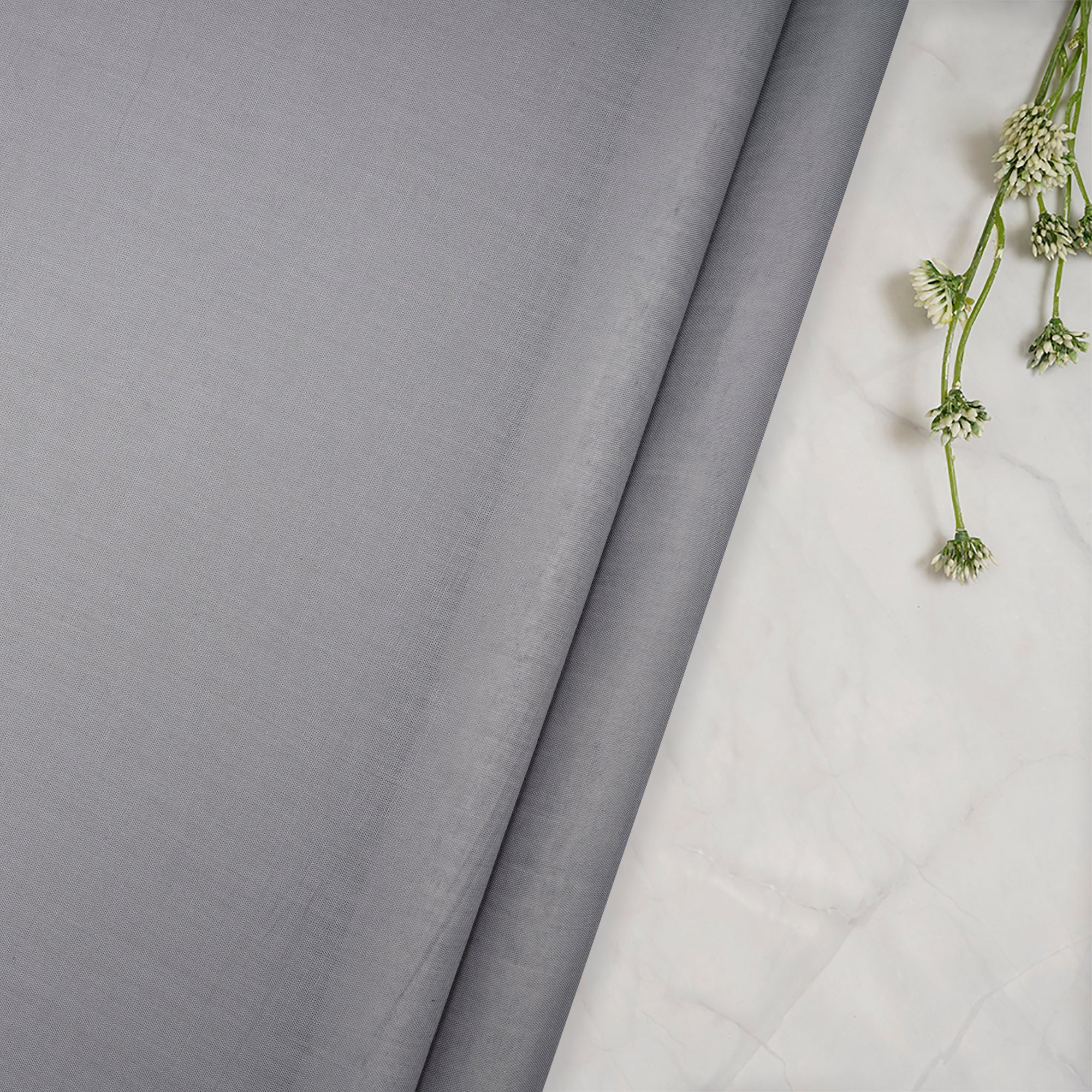 (Pre-Cut 0.90 Mtr)Grey Piece Dyed Fine Mulmul Cotton Fabric