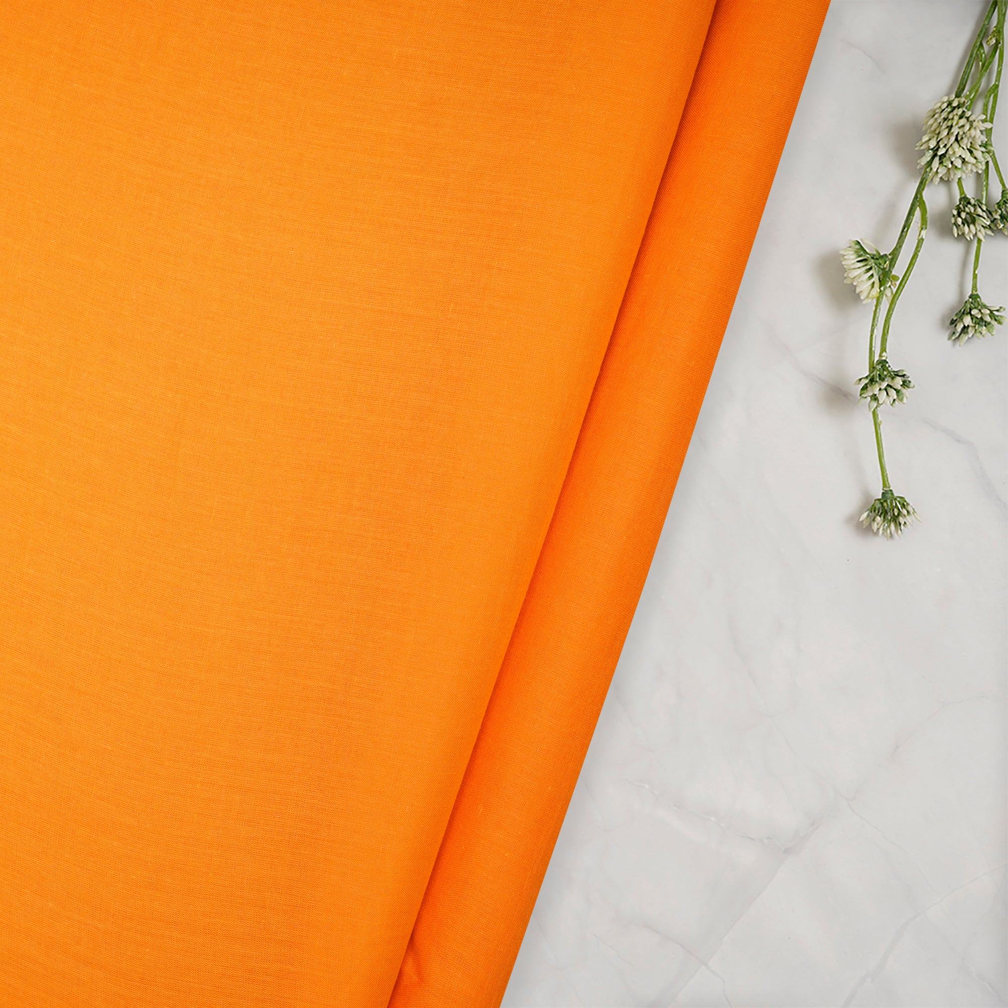 (Pre-Cut 1.90 Mtr)Orange Color Piece Dyed Cotton Mulmul Fabric
