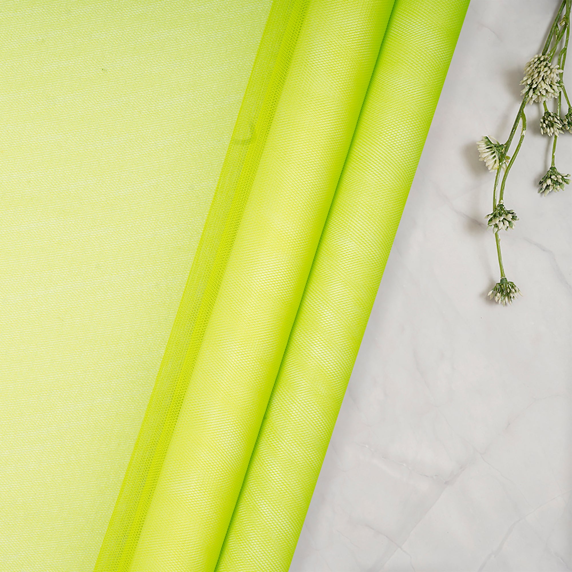 (Pre-Cut 1.00 Mtr)Lime Green Color Nylon Butterfly Net Fabric