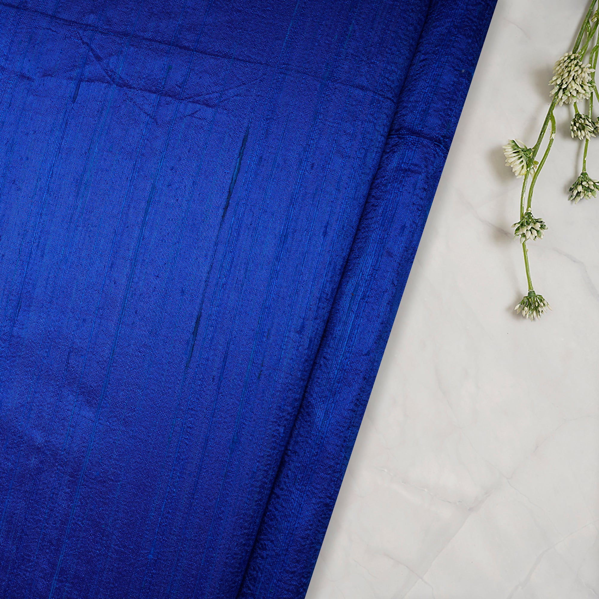 (Pre-Cut 1.60 Mtr) Blue Color Blended Dupion Silk Fabric