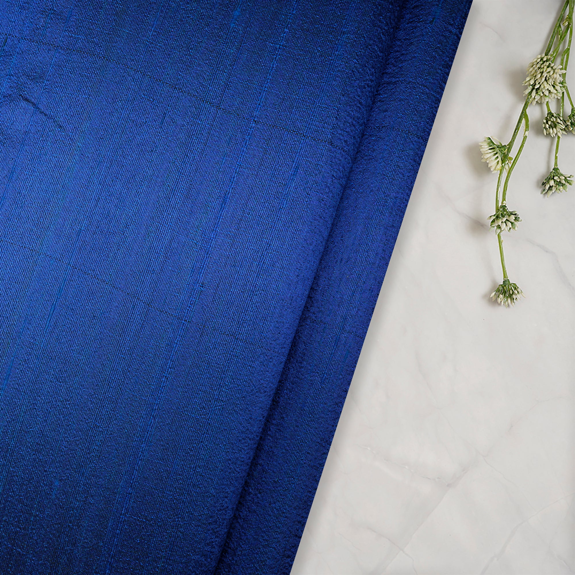(Pre-Cut 3.40 Mtr) Blue Piece Dyed Plain Blended Dupion Silk Fabric
