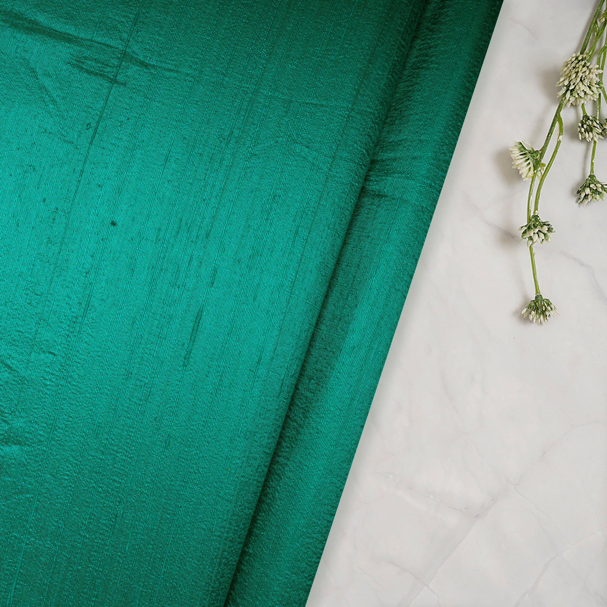 (Pre-Cut 4.30 Mtr)Green Color Blended Dupion Silk Fabric