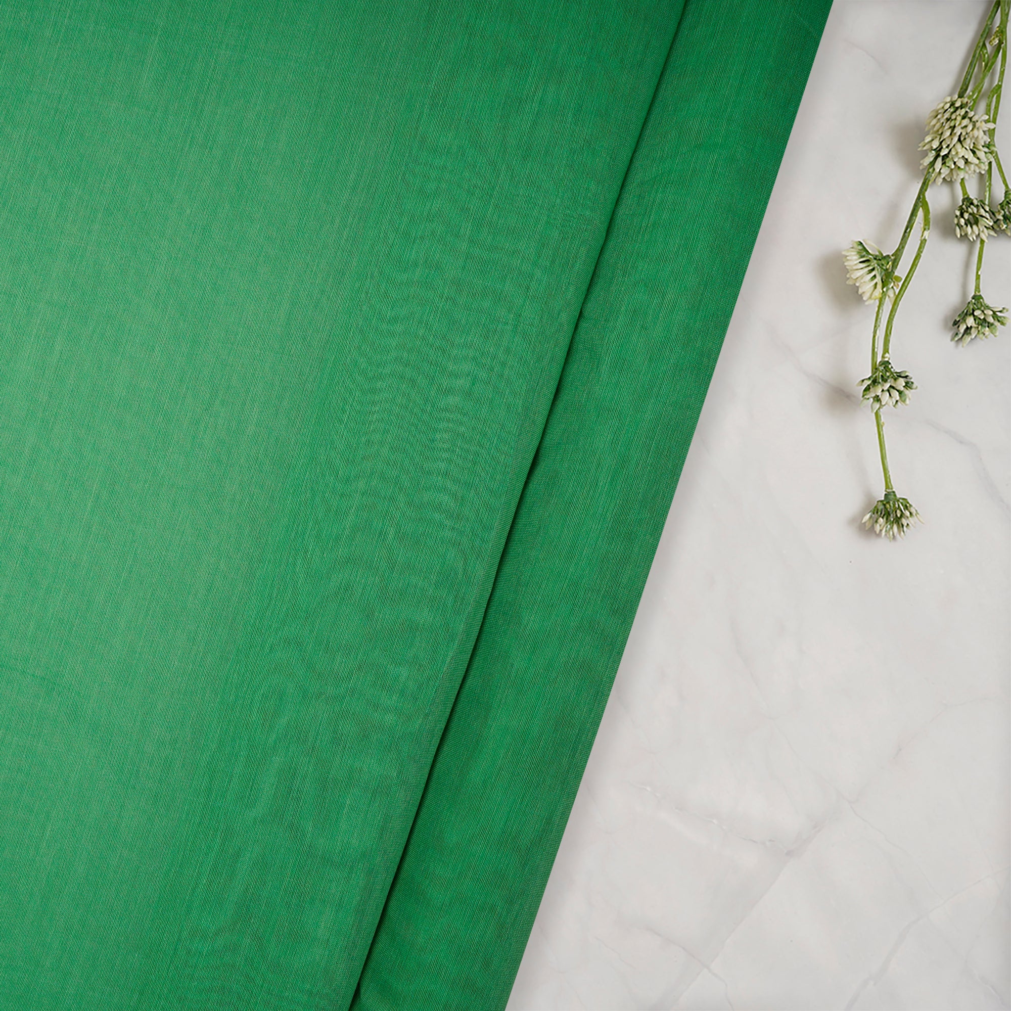 (Pre-Cut 1.00 Mtr)Green Yarn Dyed Fine Chanderi Fabric