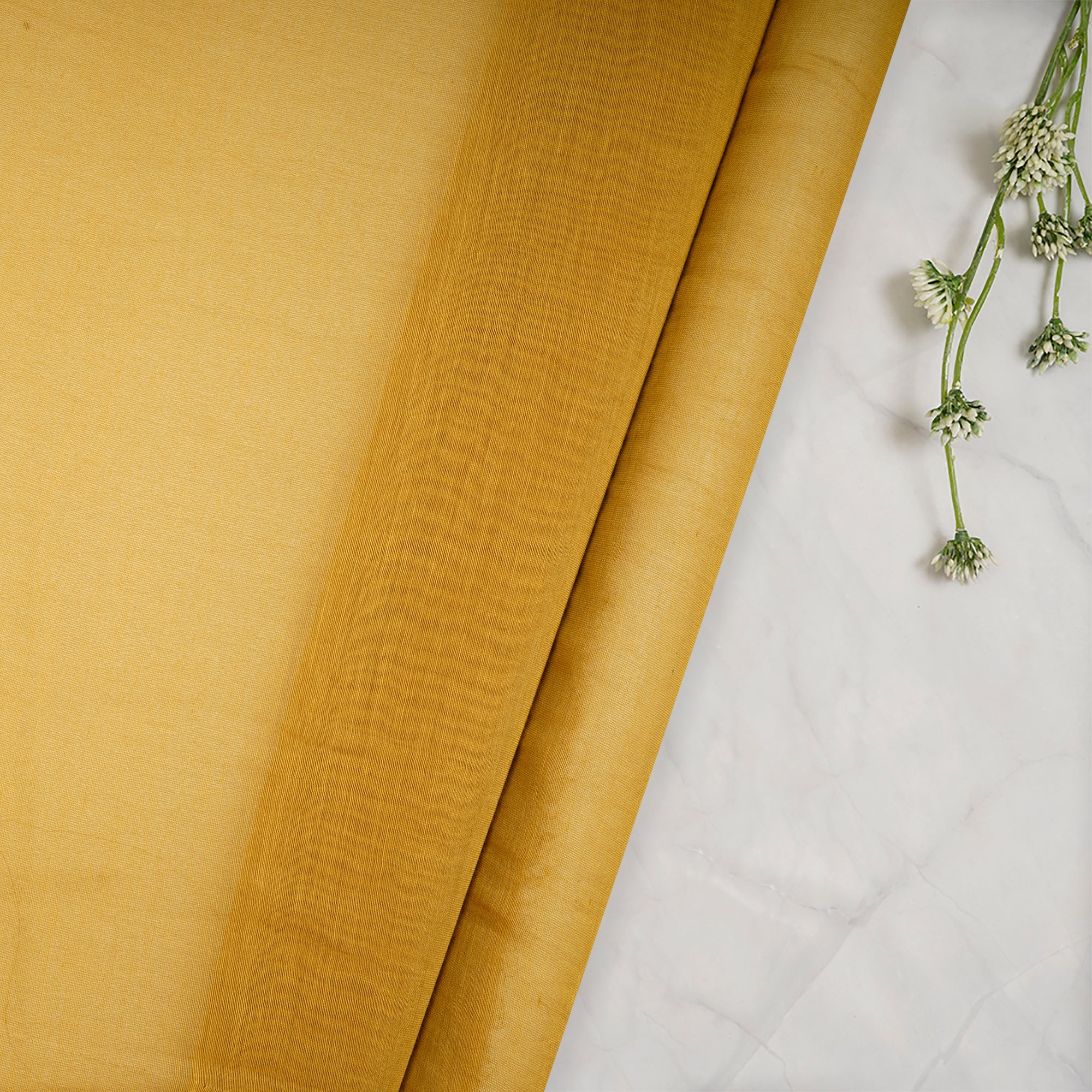 (Pre-Cut 1.60 Mtr) Yellow Piece Dyed Plain Silk-Cotton Fabric
