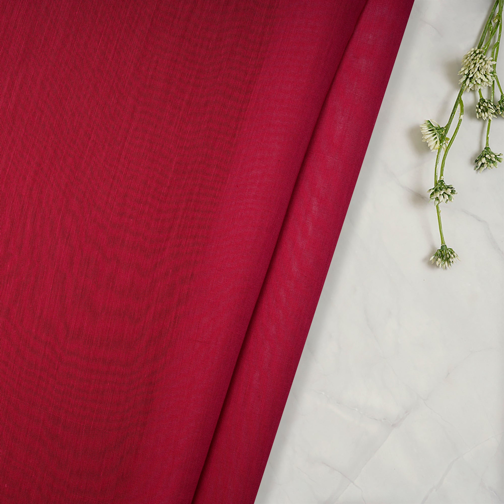 (Pre-Cut 1.00 Mtr)Rose Red Piece Dyed Plain Chanderi Fabric