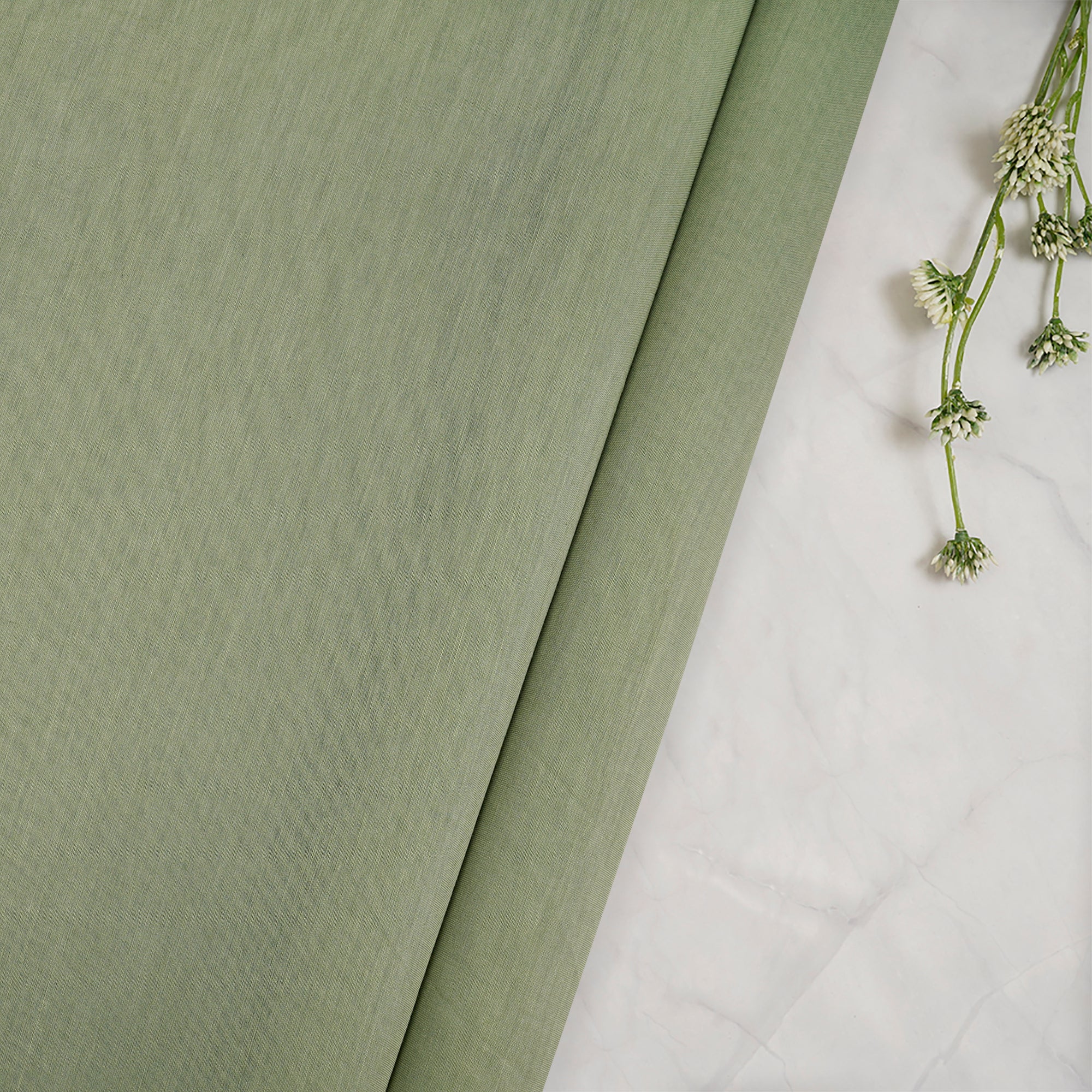 (Pre-Cut 2.55 Mtr)Sage Green Pure Fine Chanderi Fabric