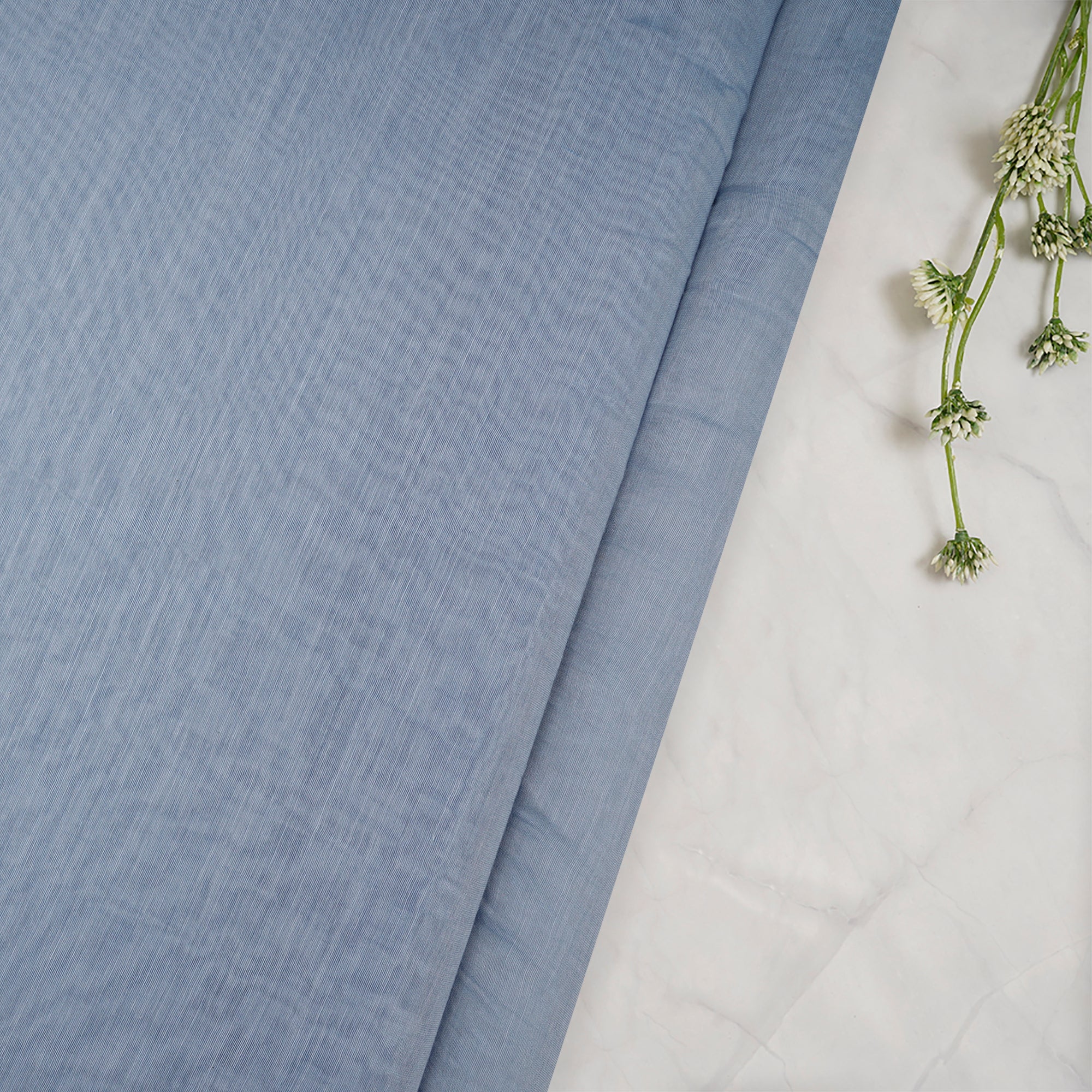 (Pre-Cut 3.30 Mtr) Celestial Blue Piece Dyed Pure Chanderi Fabric