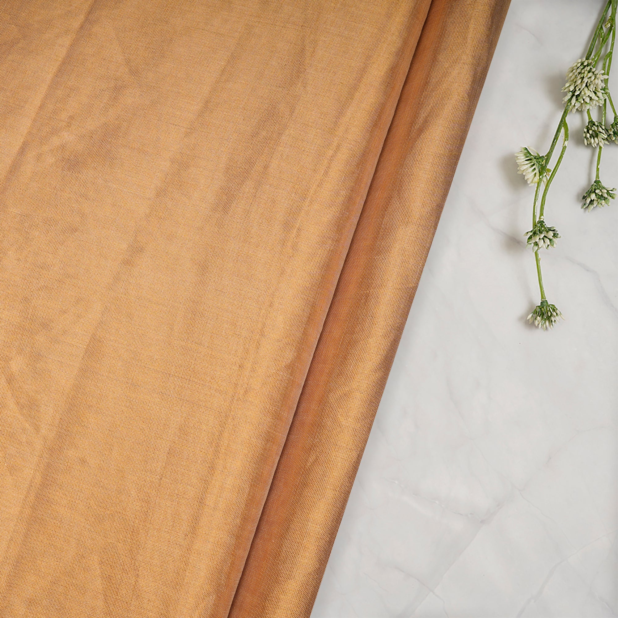 (Pre-Cut 2.25 Mtr)Light Golden Piece Dyed Plain Handwoven Tissue Fabric