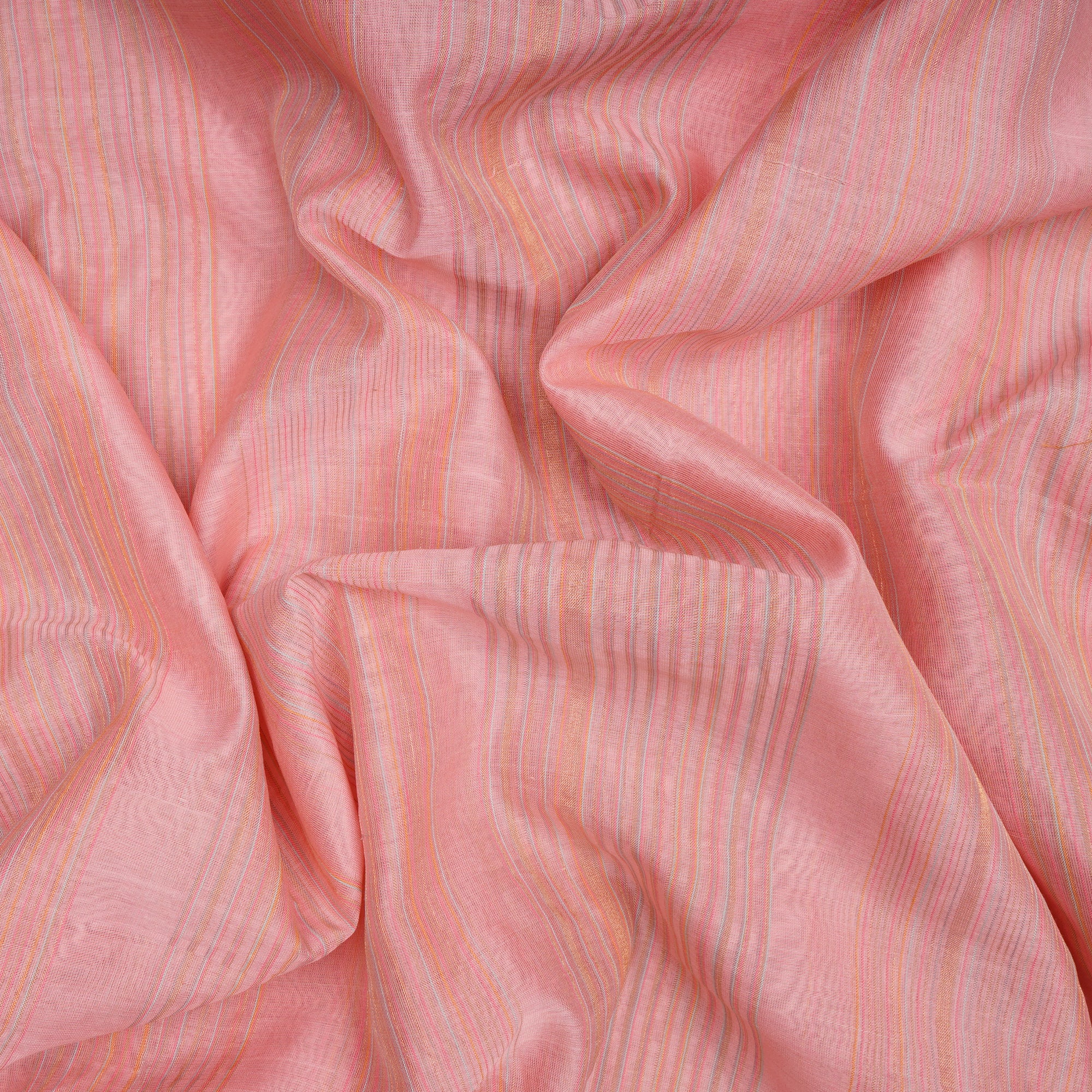 (Pre-Cut 3.00 Mtr)Flamingo pink Color Handwoven Maheshwari Silk Fabric