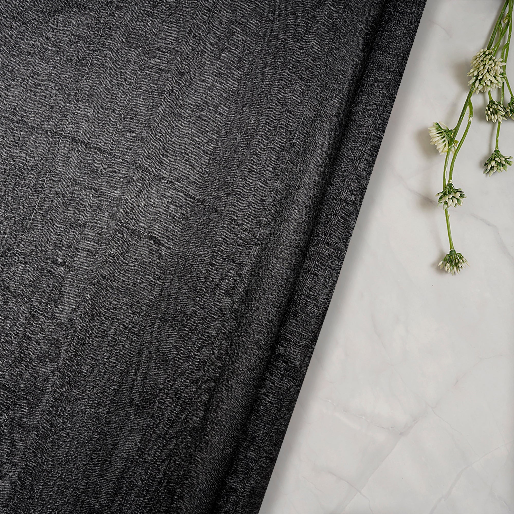(Pre Cut 1.1 Mtr ) Black Desi Tussar Silk Fabric