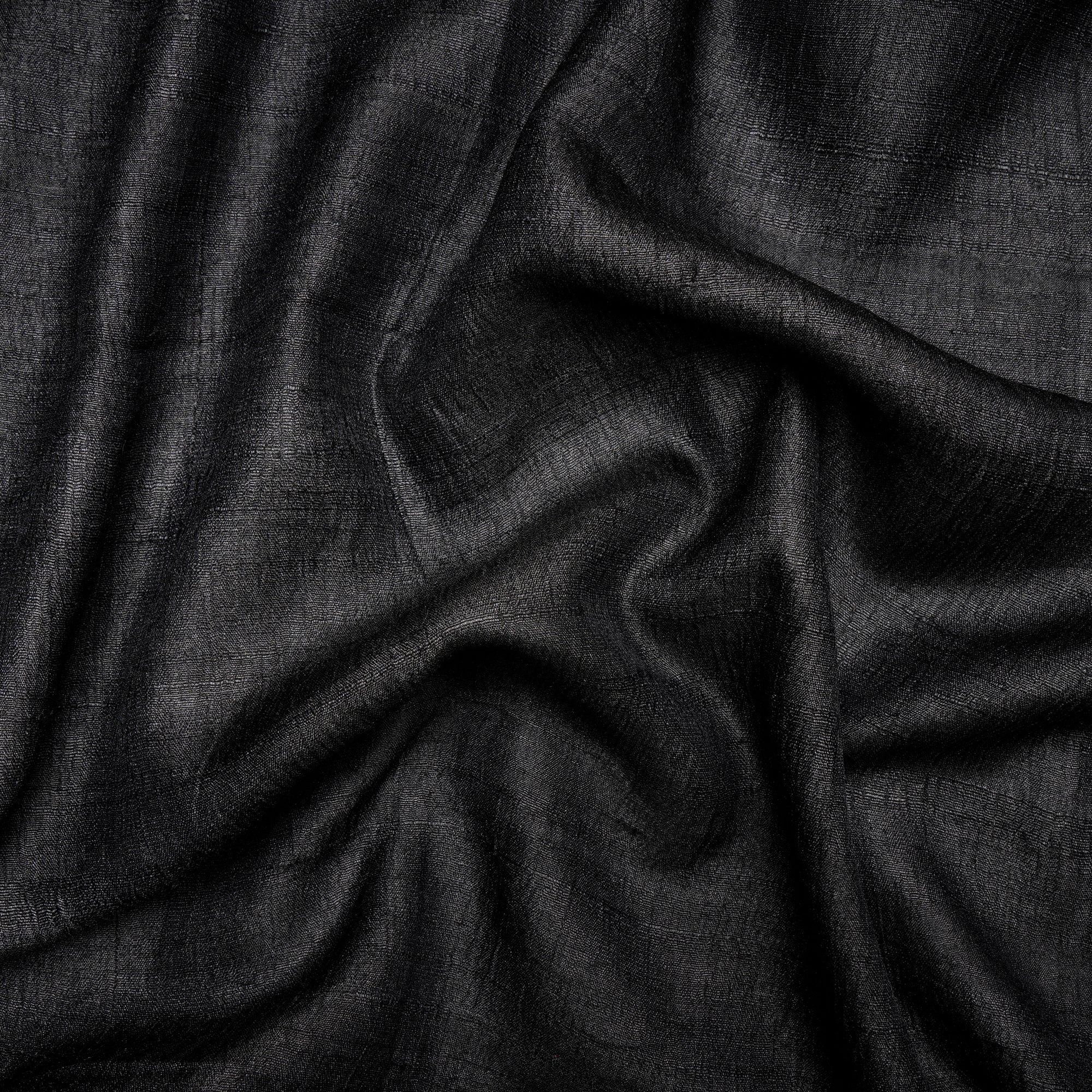 (Pre Cut 1.1 Mtr ) Black Desi Tussar Silk Fabric