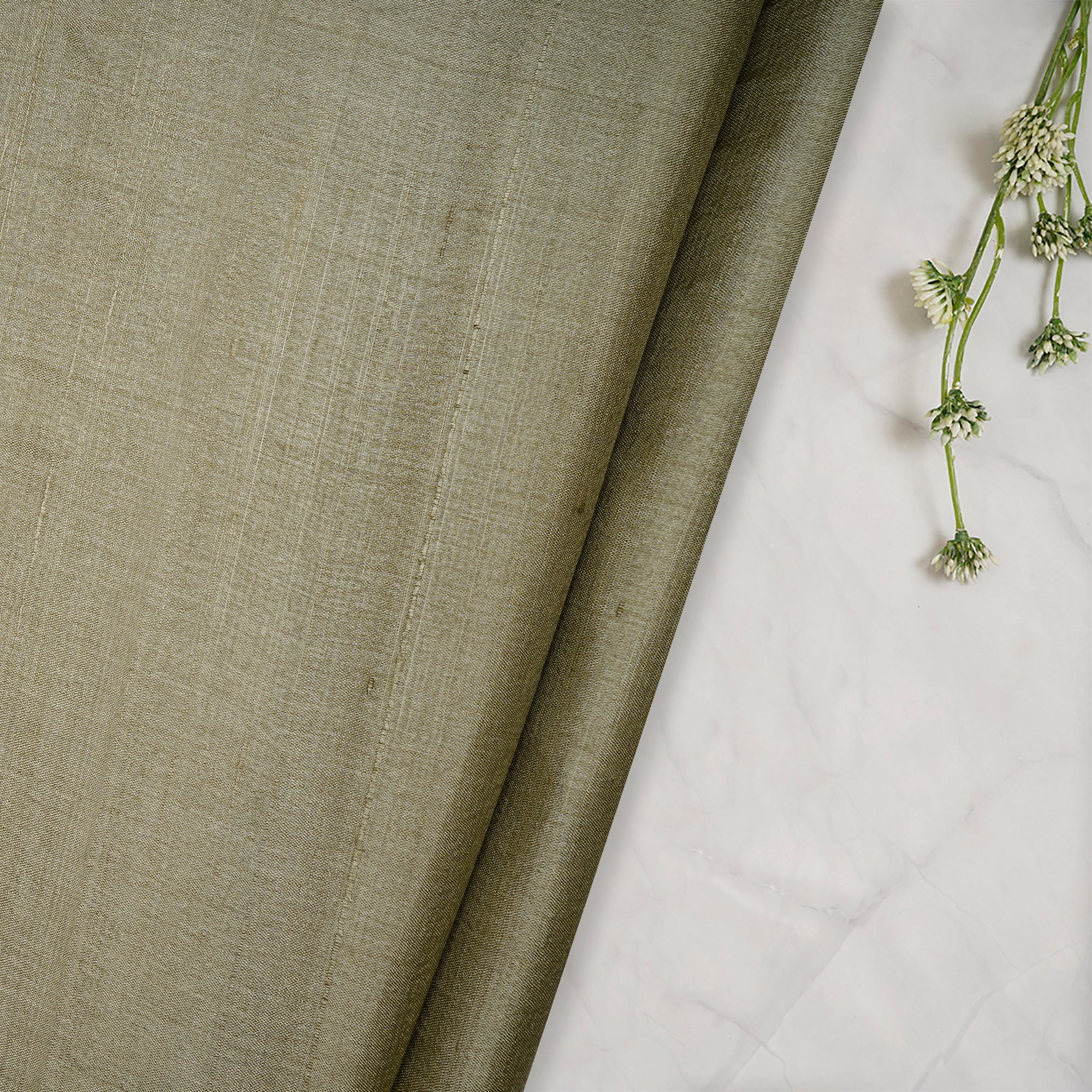 (Pre-Cut 1.55 Mtr)Bog Green Handwoven Desi Tusser Silk Fabric