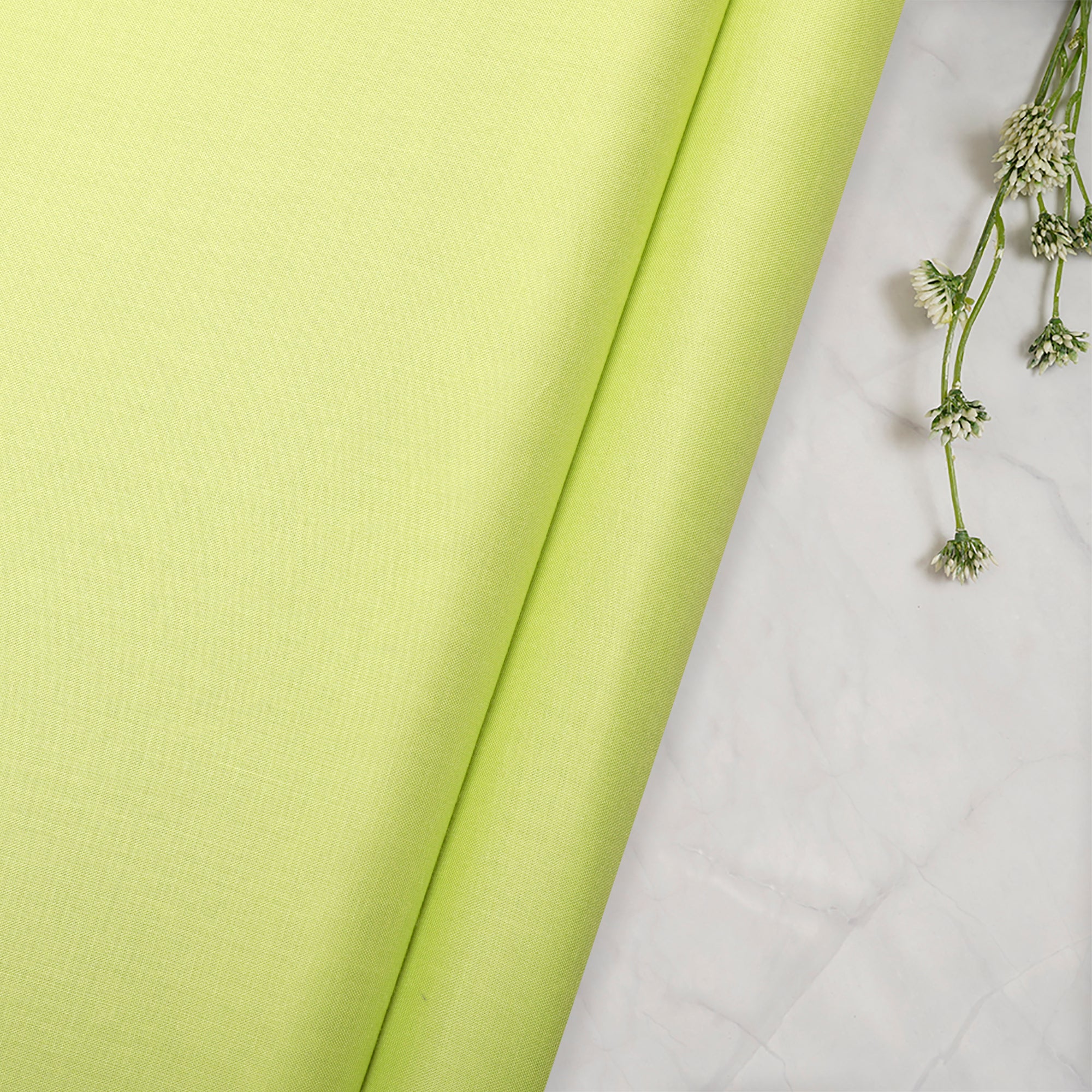 (Pre-Cut 2.10 Mtr)Parrot Green Color Plain Modal Fabric