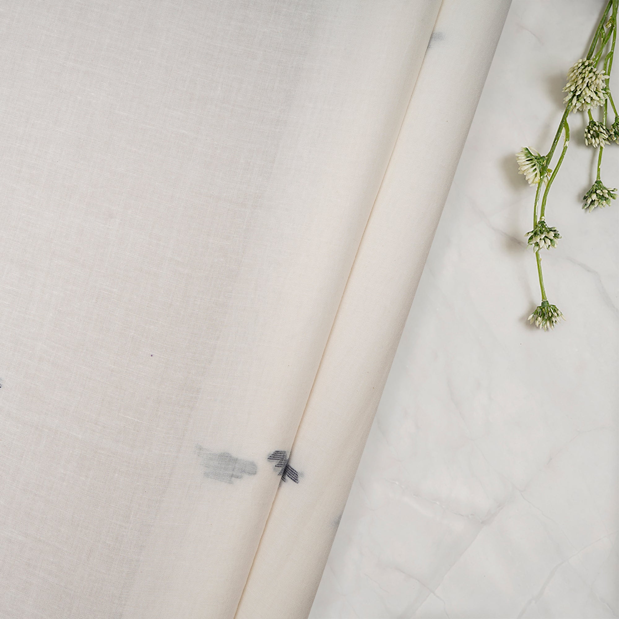 (Pre Cut 1 Mtr )White Jamdani Fine Handwoven Cotton Fabric